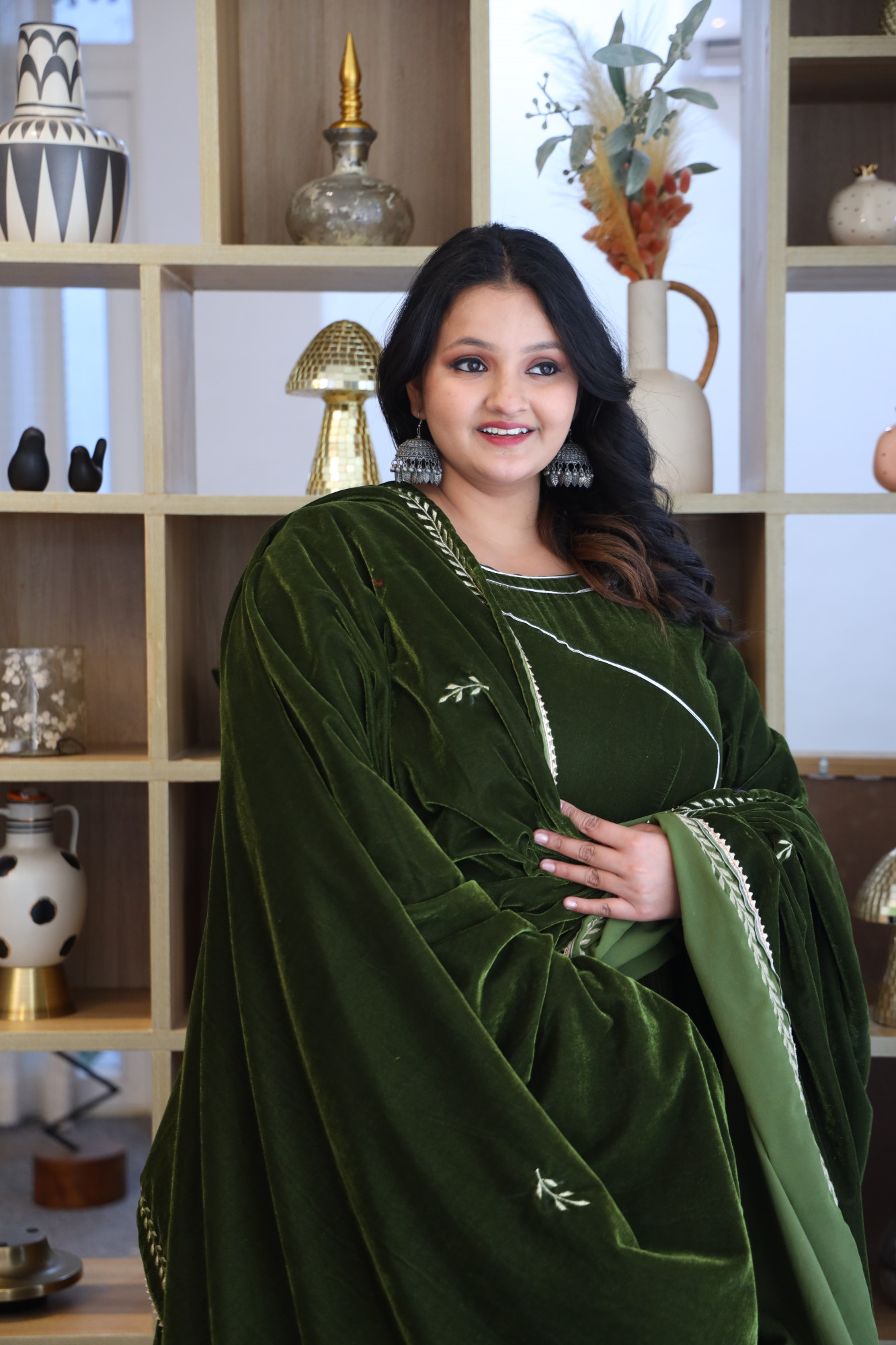 Mehndi Anarkali With Embroidered Dupatta