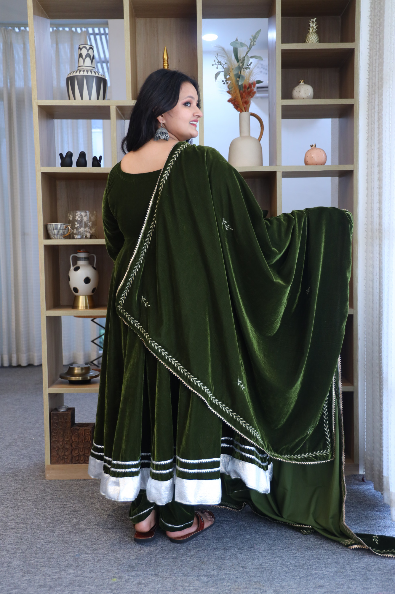 Mehndi Anarkali With Embroidered Dupatta