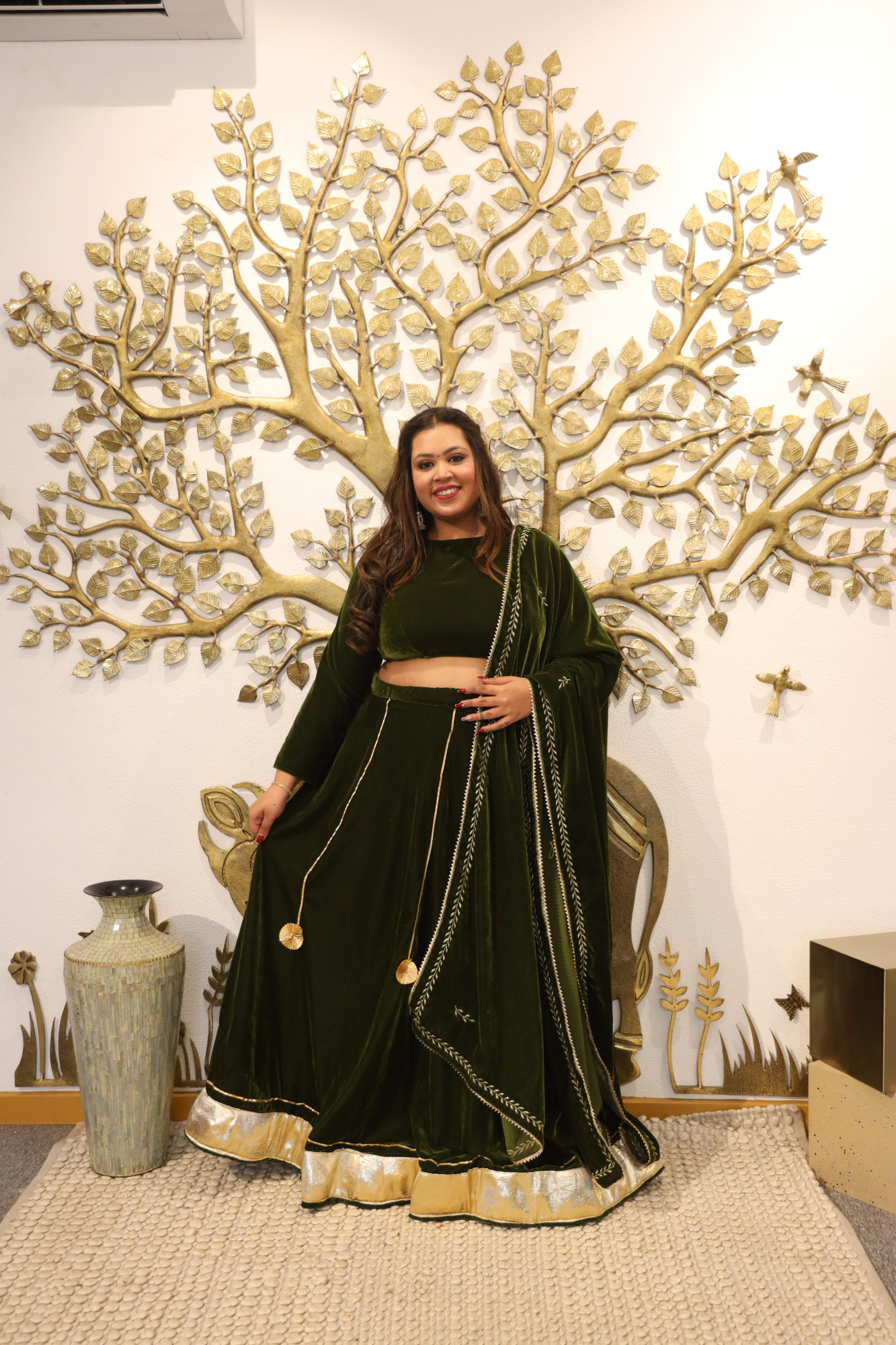 Mehndi Lehenga With Embroidered Dupatta