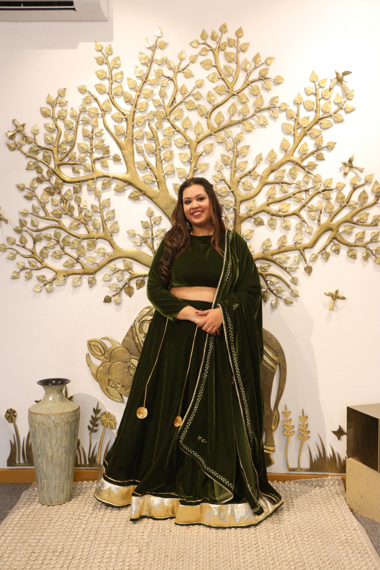 Mehndi Lehenga With Embroidered Dupatta