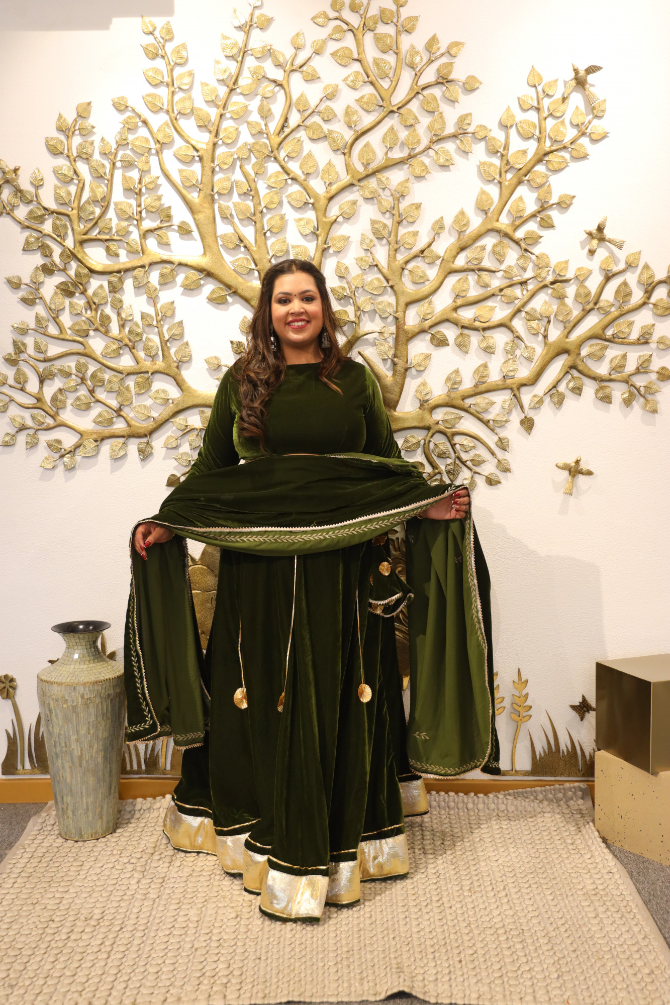 Mehndi Lehenga With Embroidered Dupatta