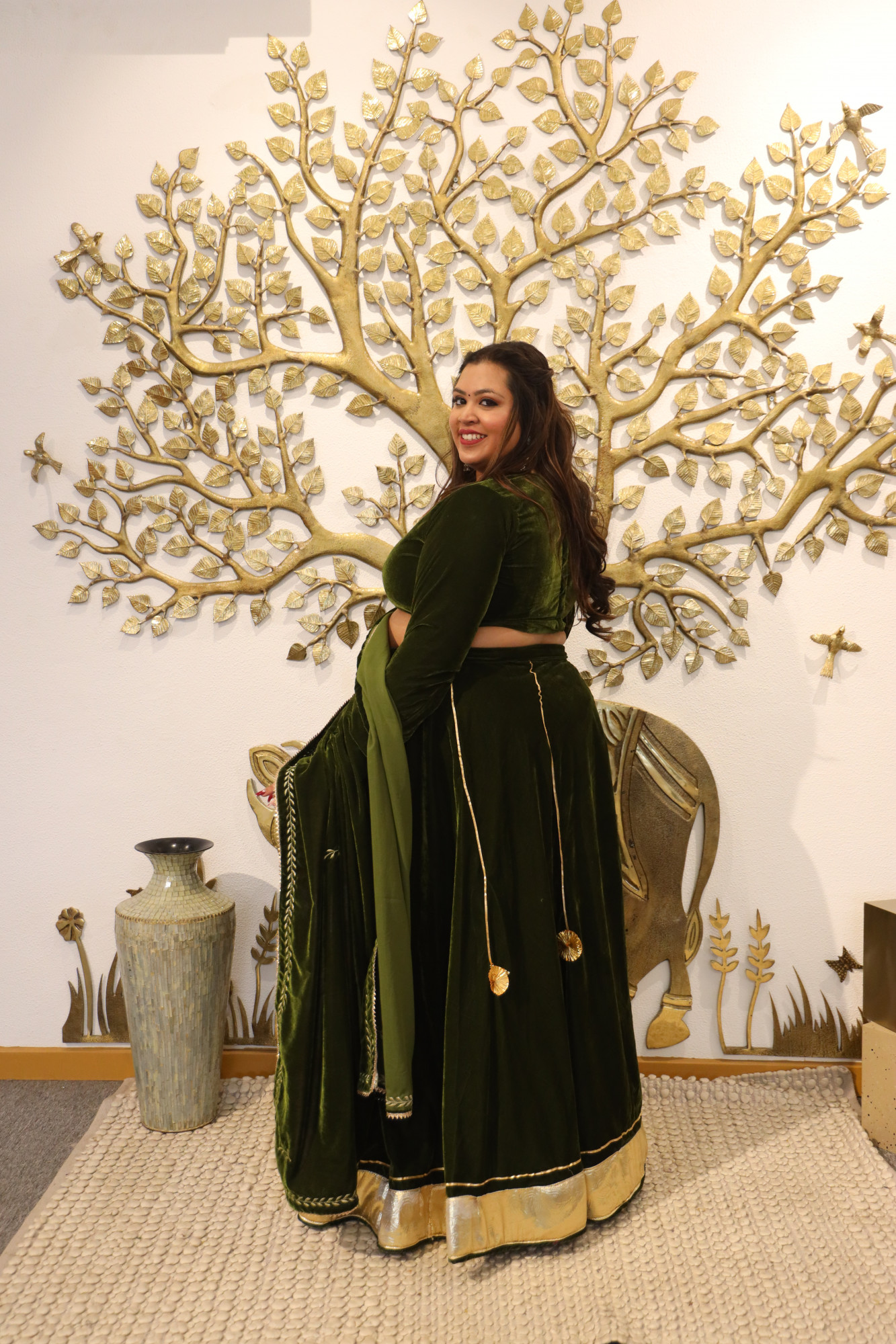 Mehndi Lehenga With Embroidered Dupatta