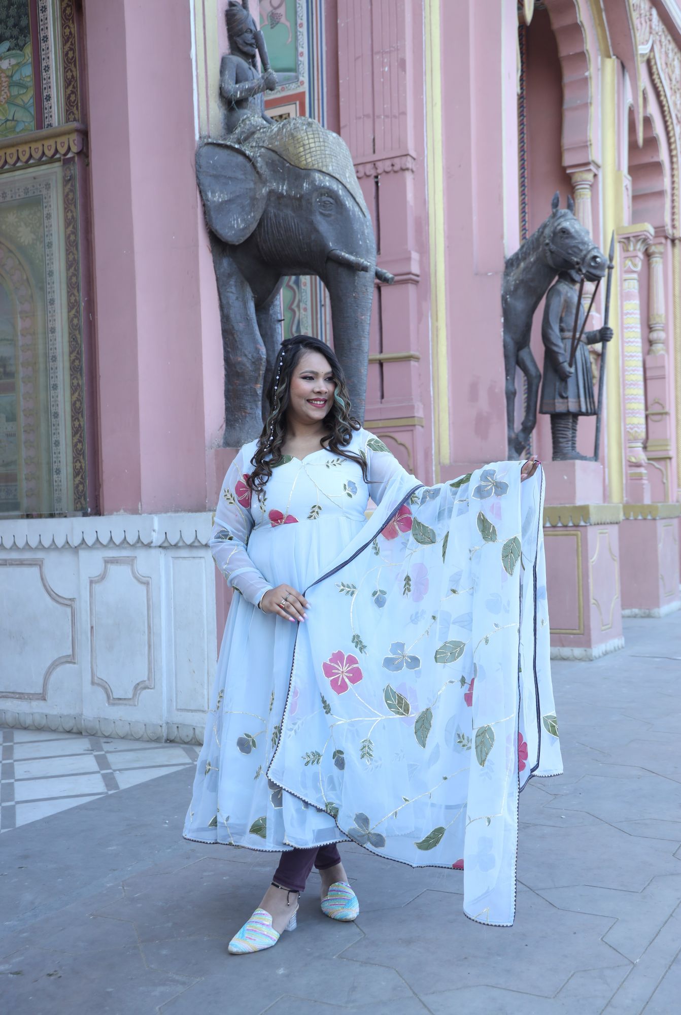 Sky Hand-painted Anarkali Suit Set