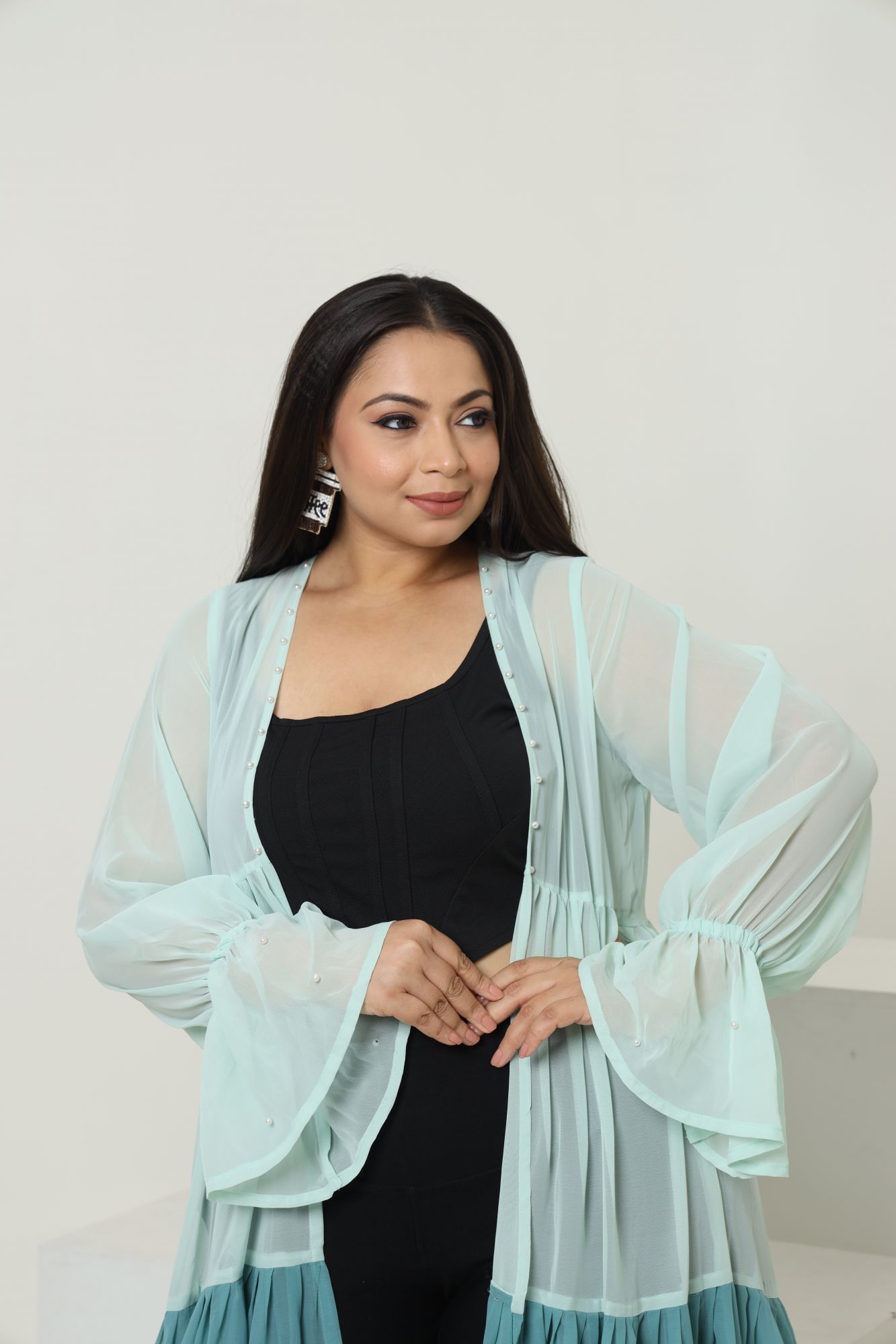 Shades Of Blue Georgette Flared Shrug