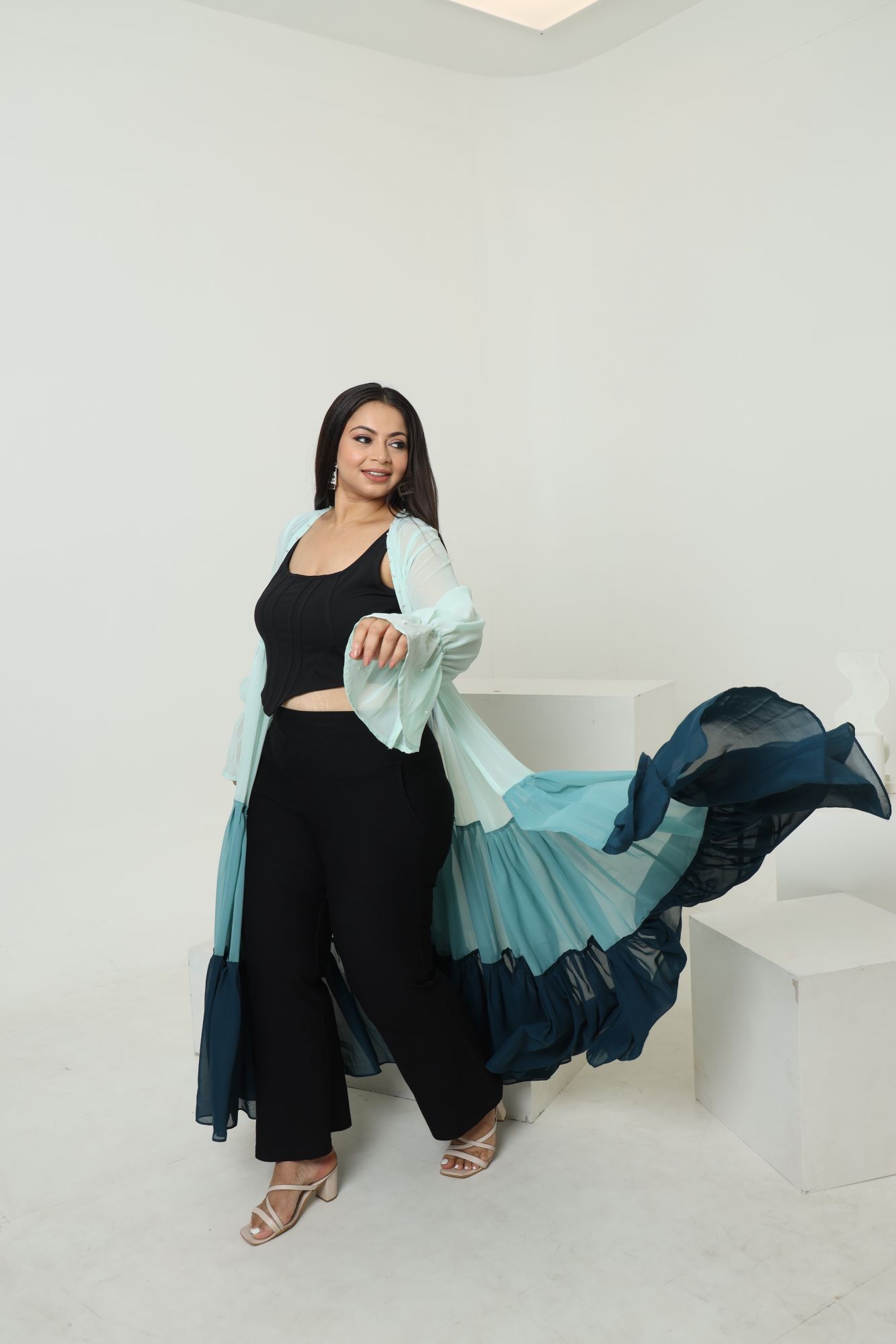 Shades Of Blue Georgette Flared Shrug