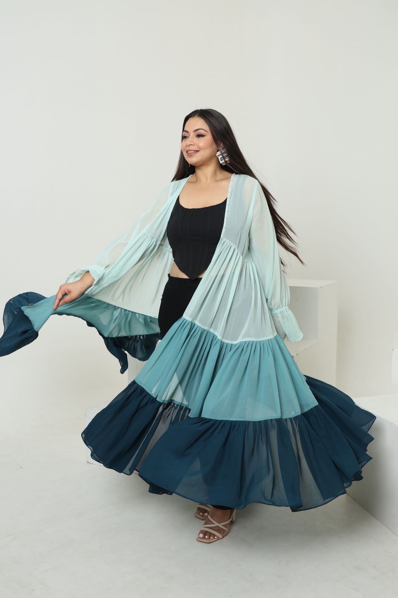 Shades Of Blue Georgette Flared Shrug