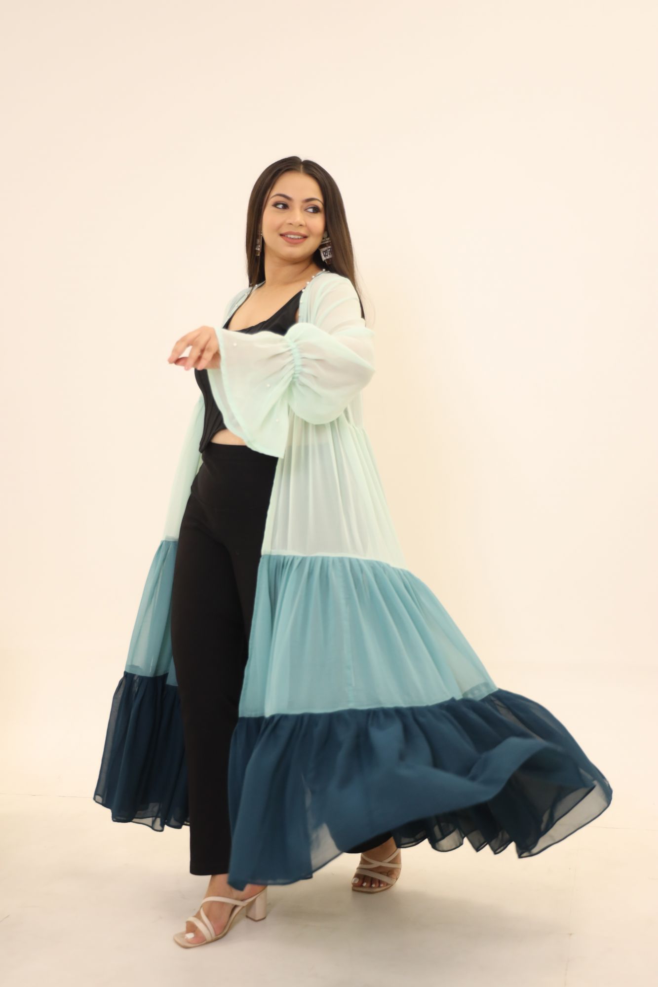 Shades Of Blue Georgette Flared Shrug