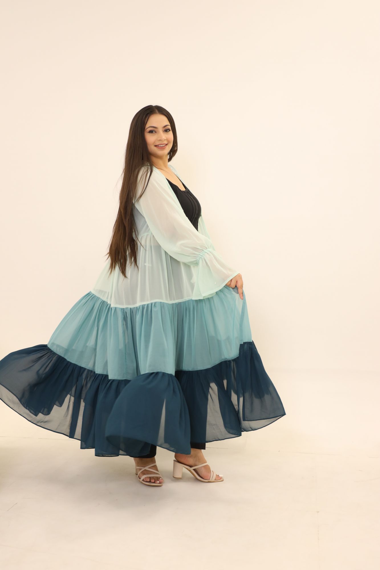 Shades Of Blue Georgette Flared Shrug