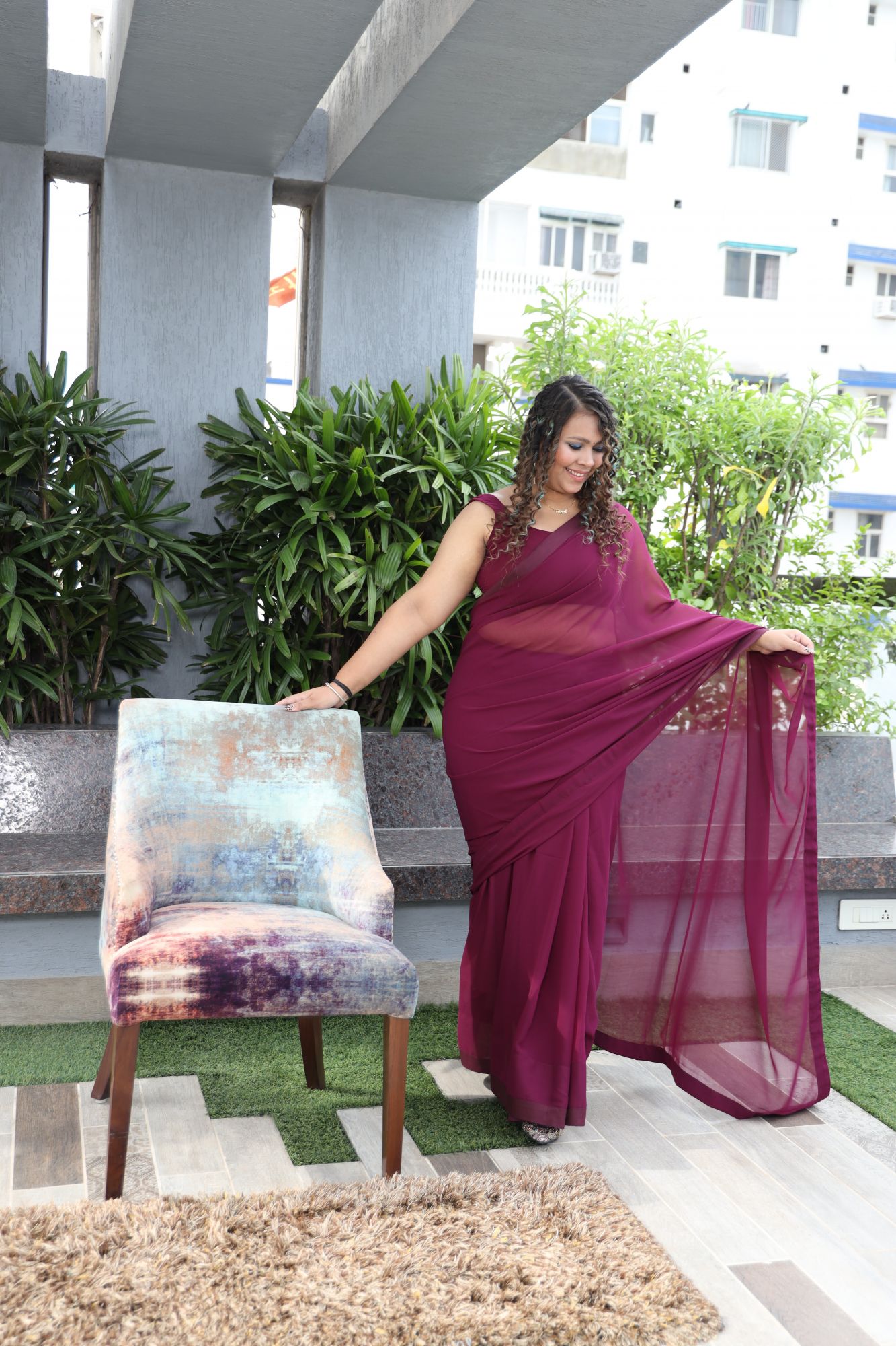 Wine Georgette Alia Bhatt Saree Rocky And Rani