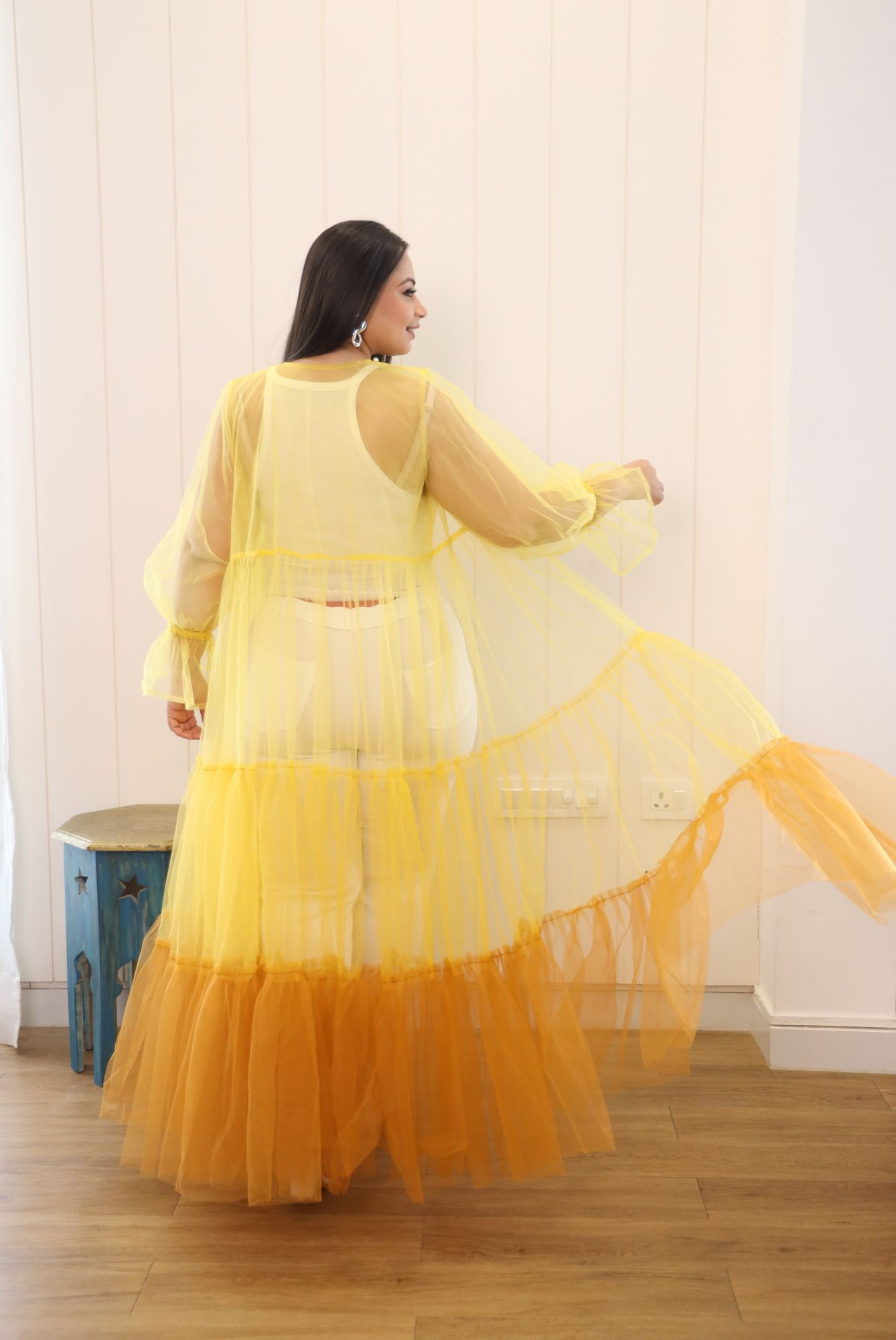 Shades Of Yellow Net Flared Shrug