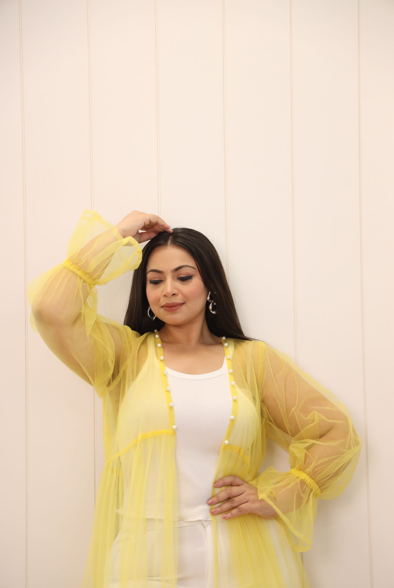 Shades Of Yellow Net Flared Shrug