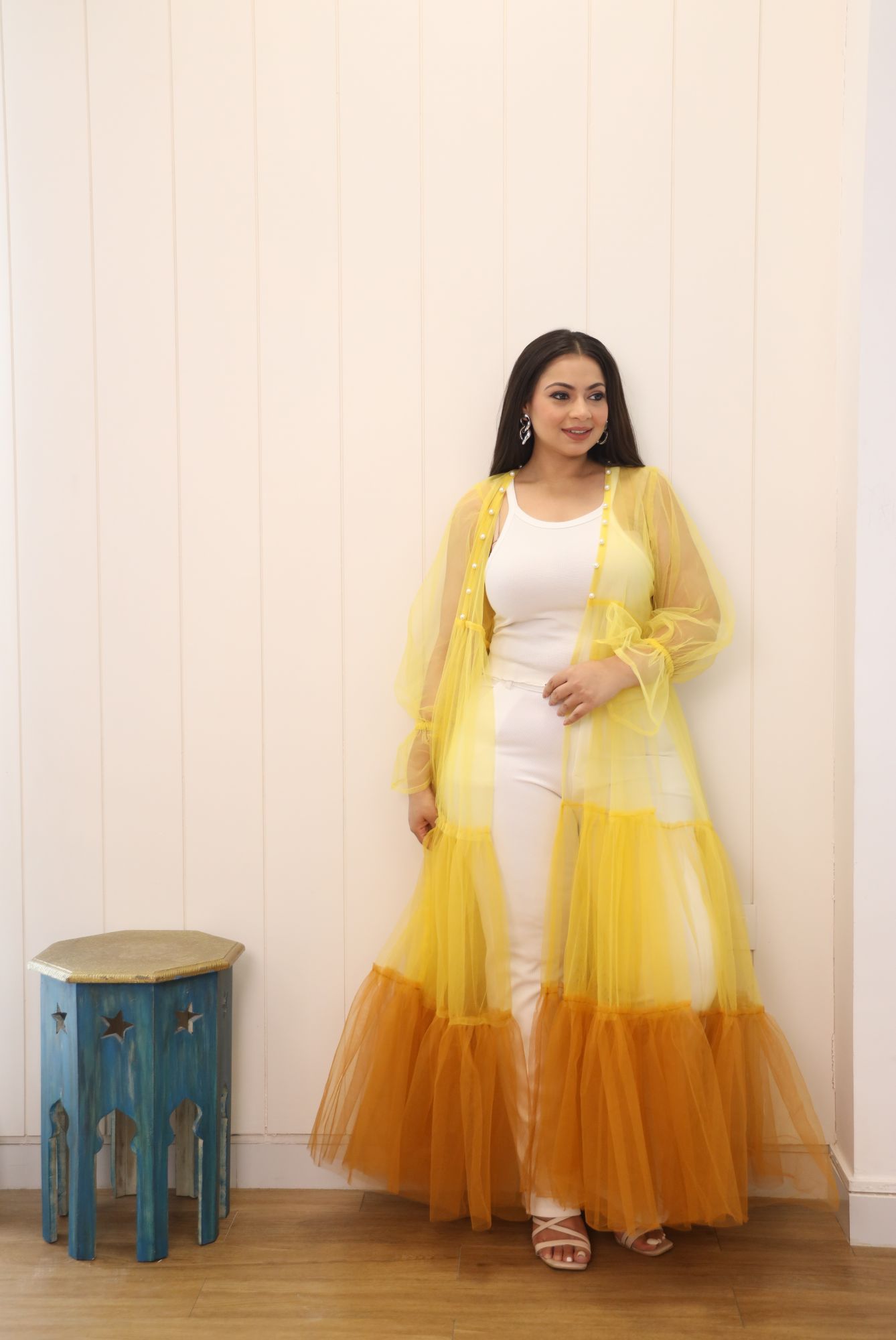 Shades Of Yellow Net Flared Shrug