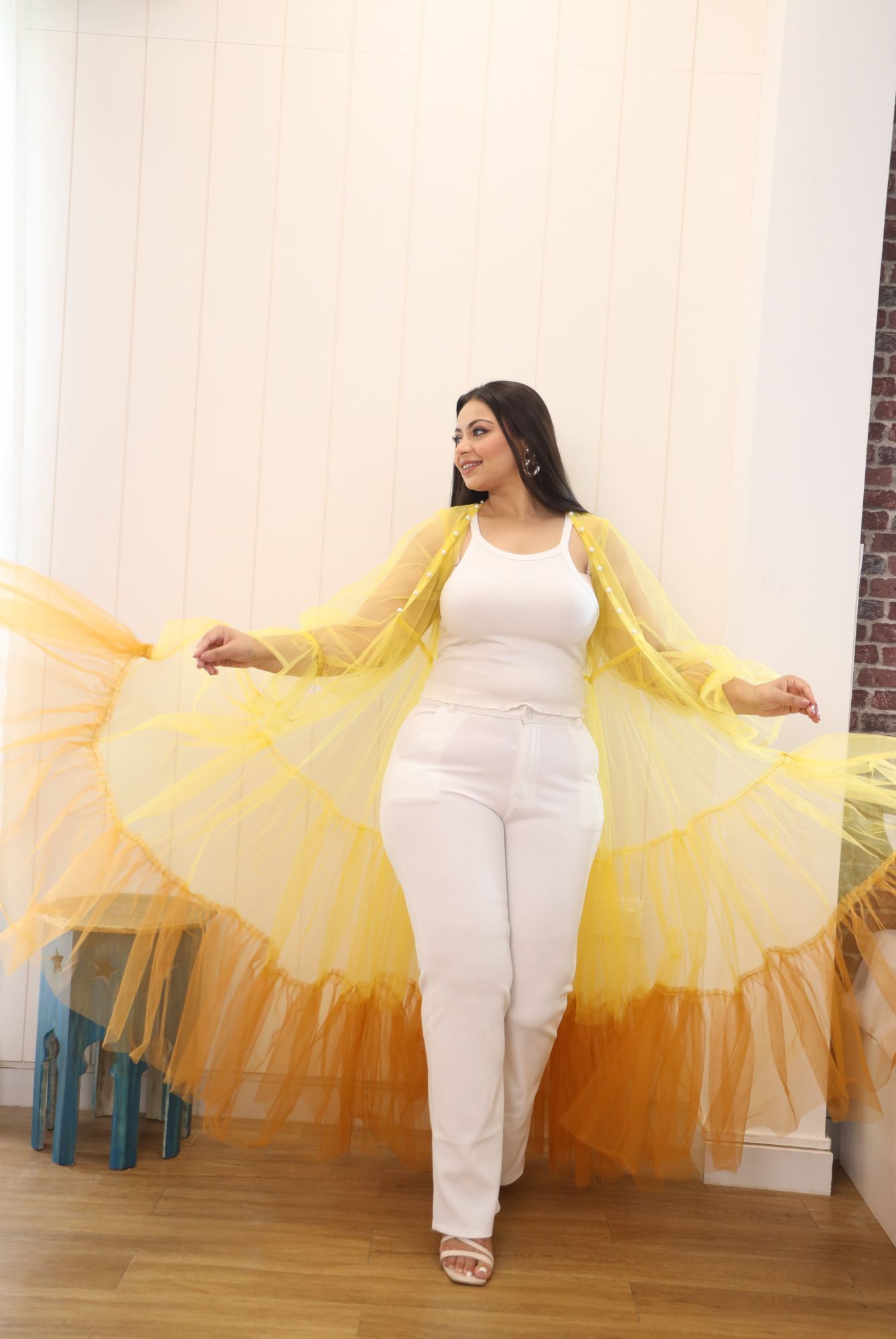 Shades Of Yellow Net Flared Shrug