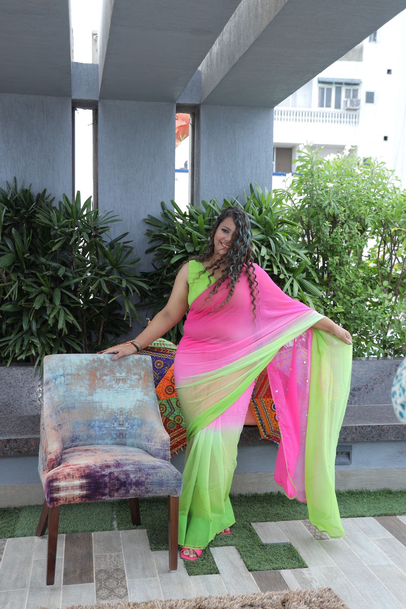 Pink And Green Ombre Alia Bhatt Saree Rocky And Rani