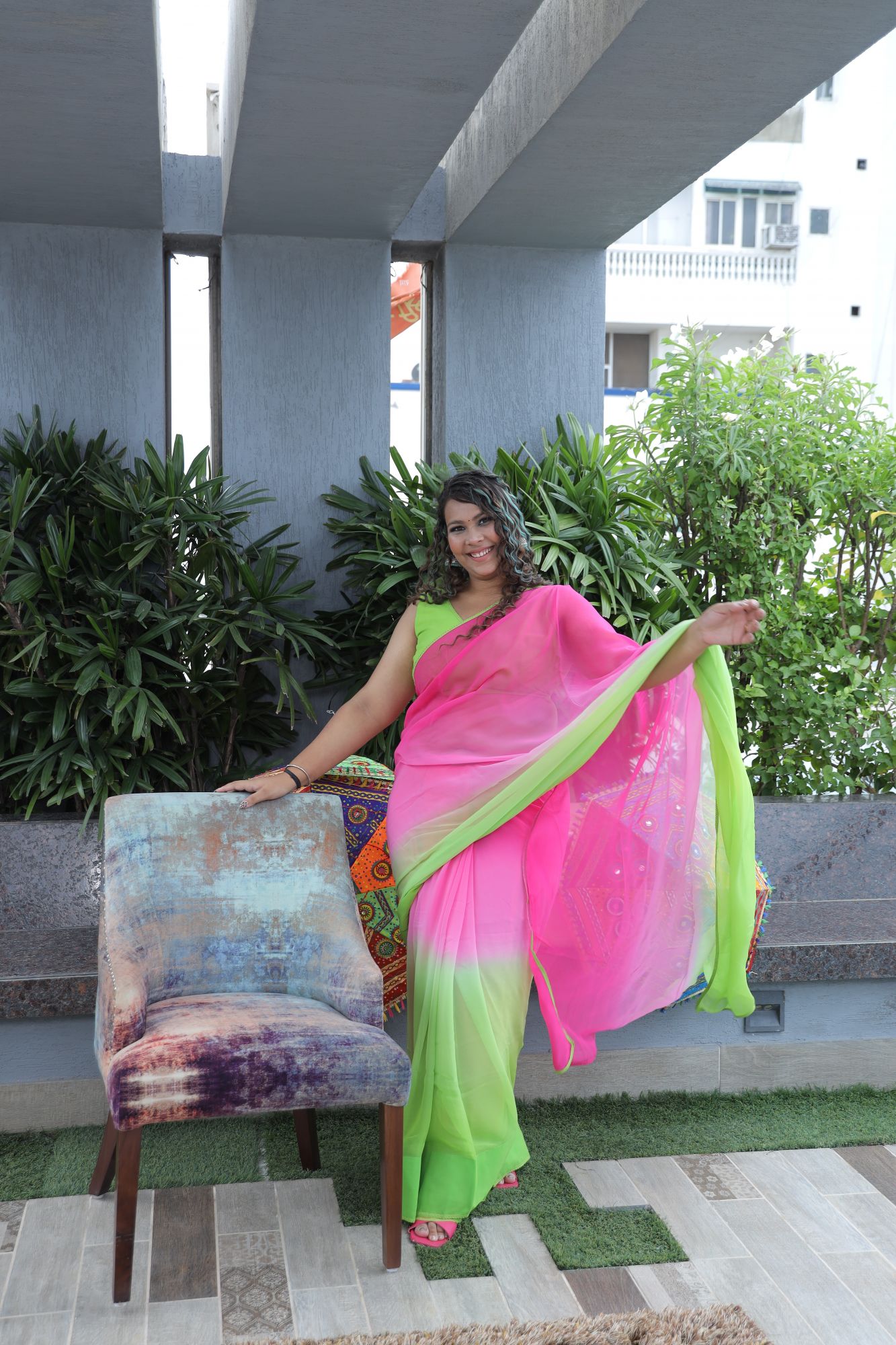 Pink And Green Ombre Alia Bhatt Saree Rocky And Rani