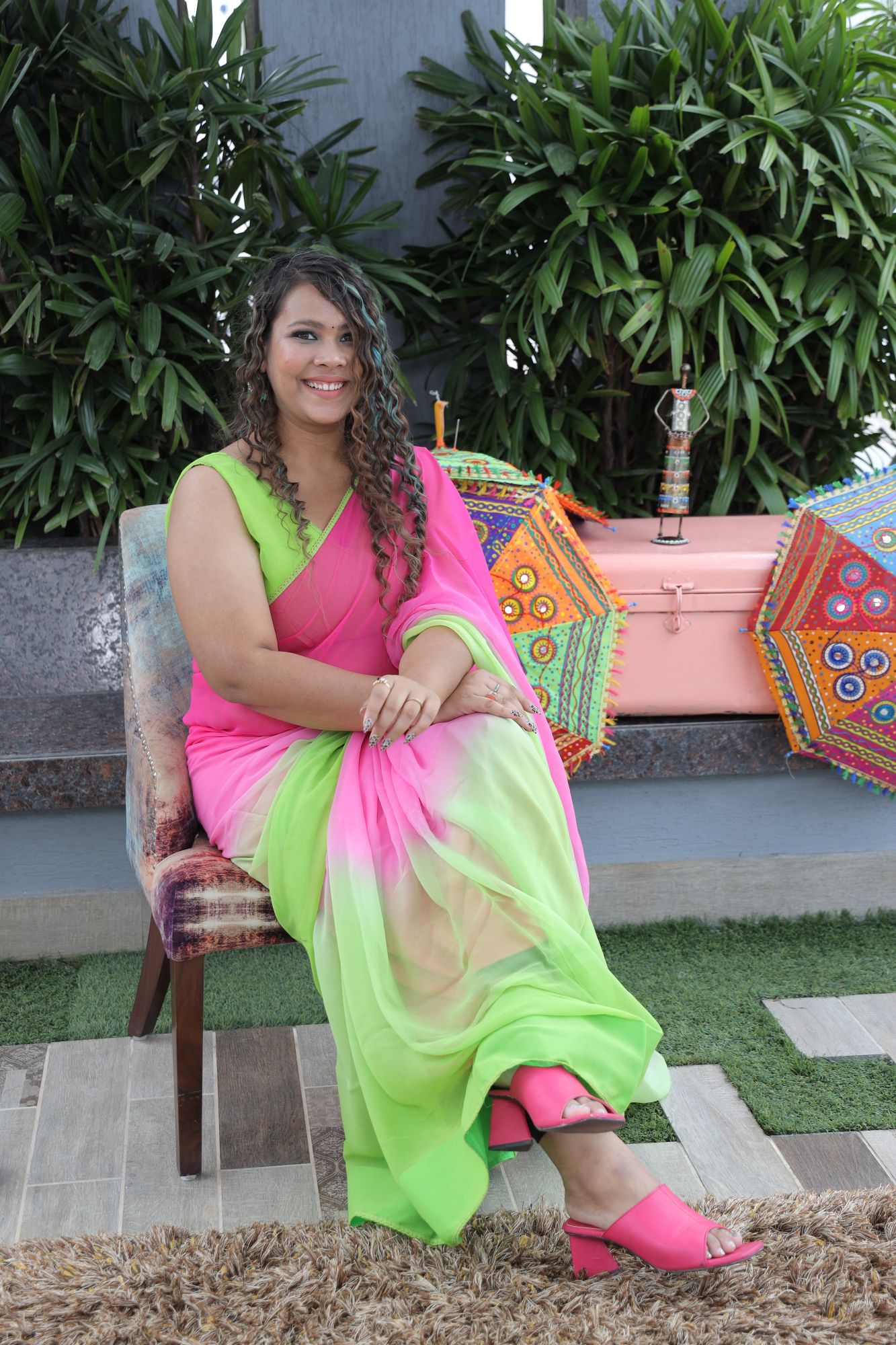 Pink And Green Ombre Alia Bhatt Saree Rocky And Rani