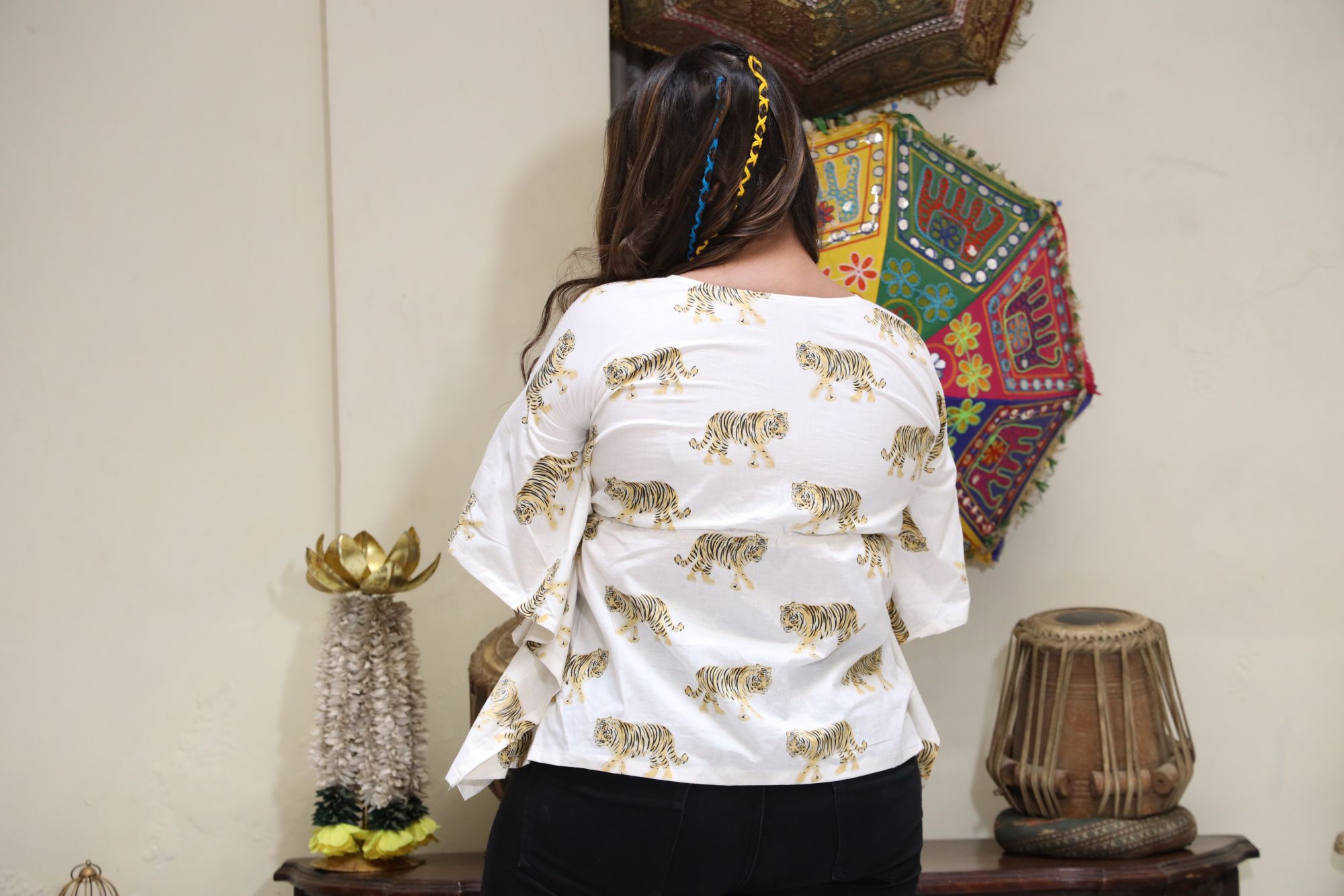 White tiger kaftan top