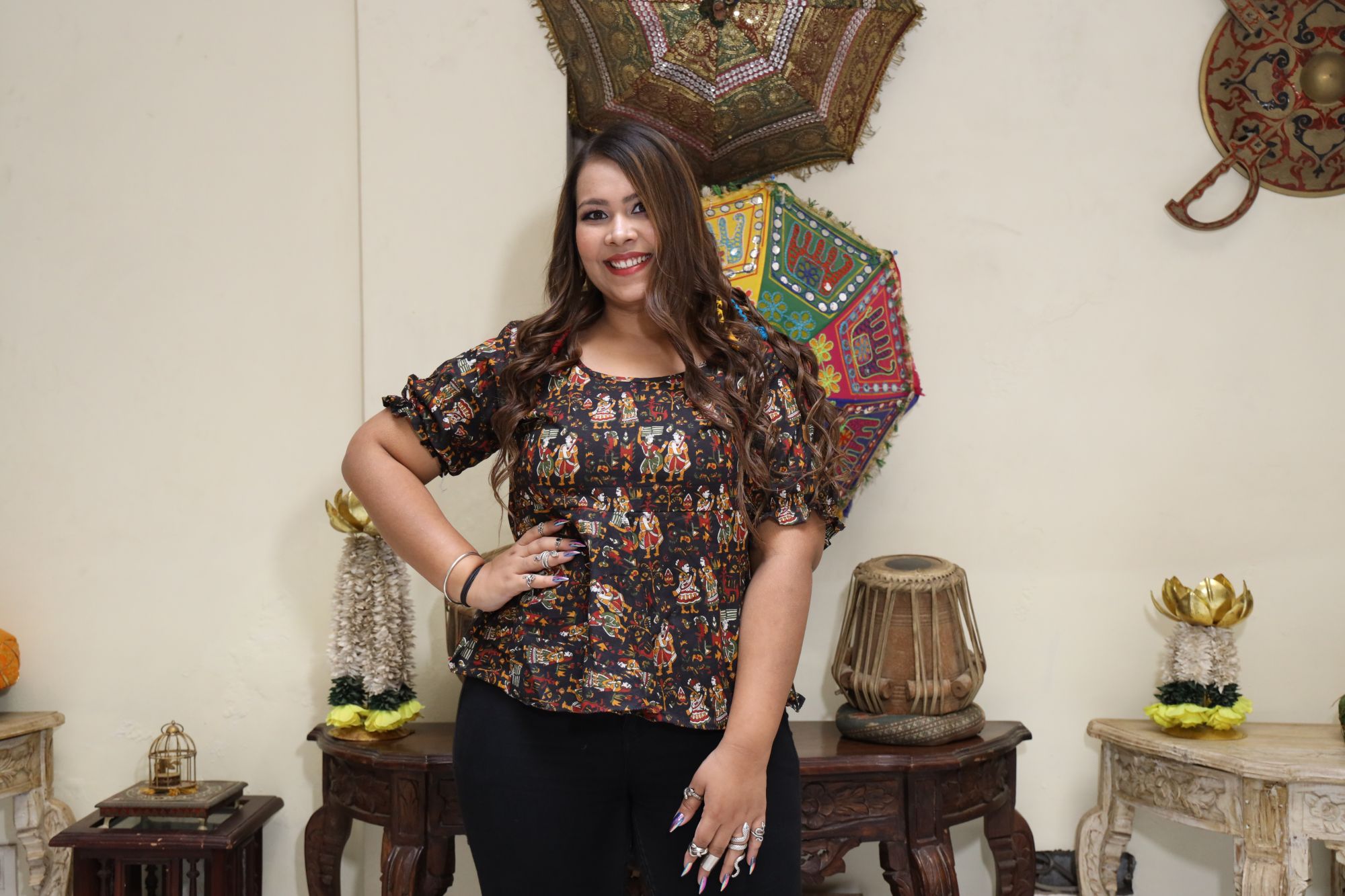 Black printed top