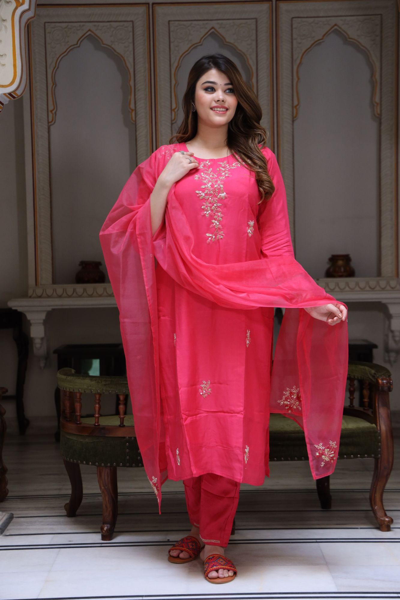 Pink handwork kurta set