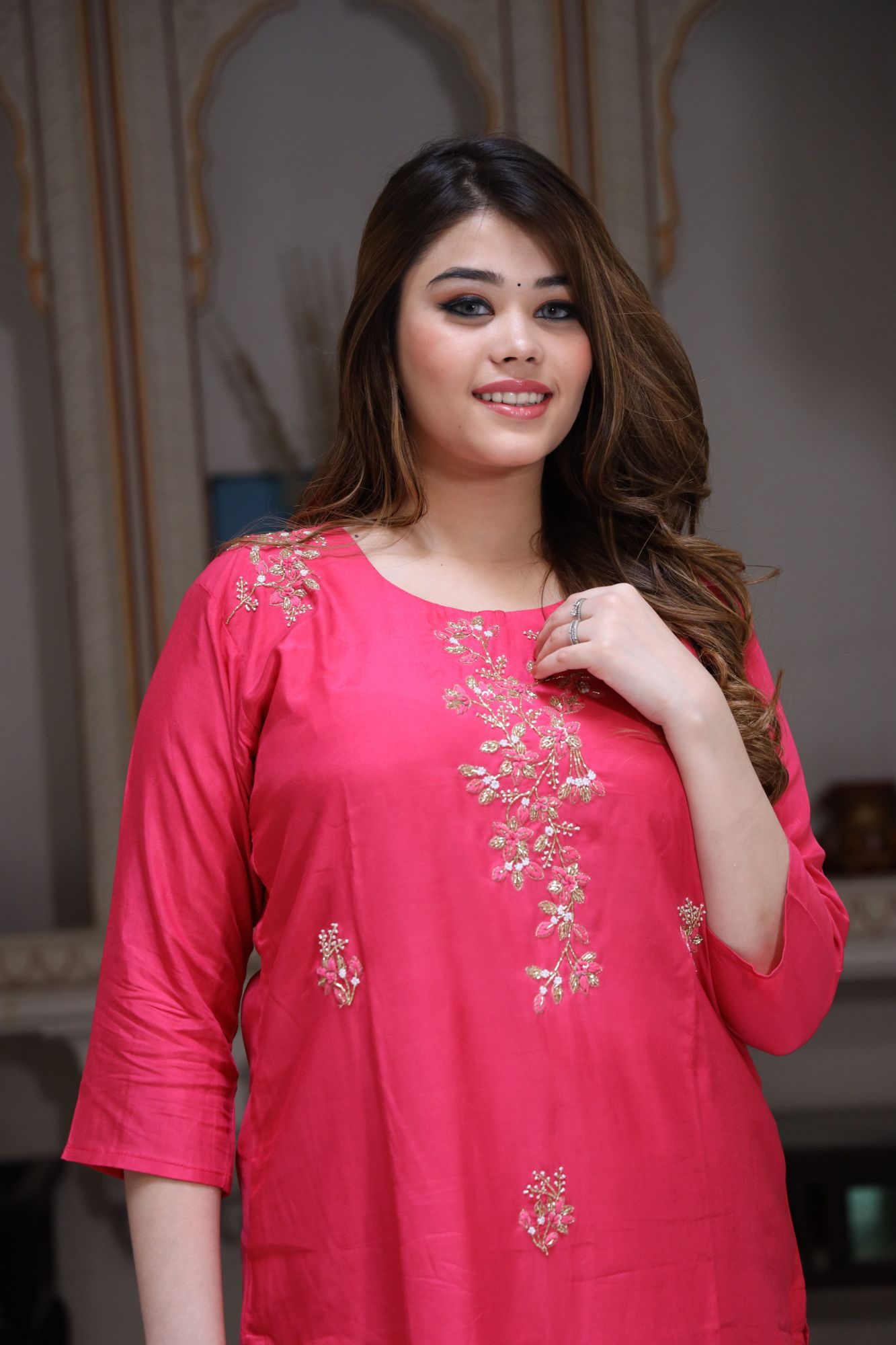 Pink handwork kurta set