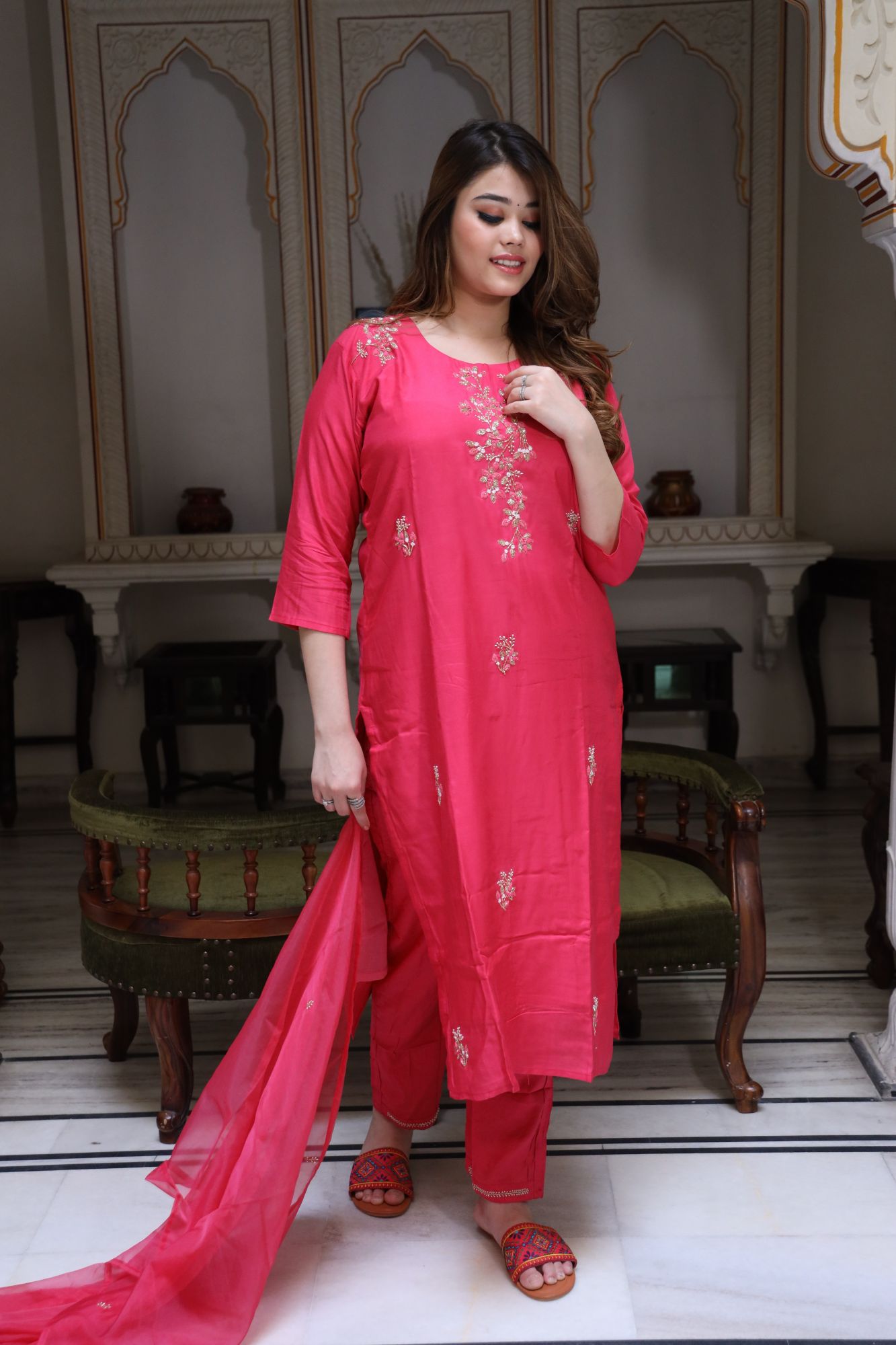 Pink handwork kurta set