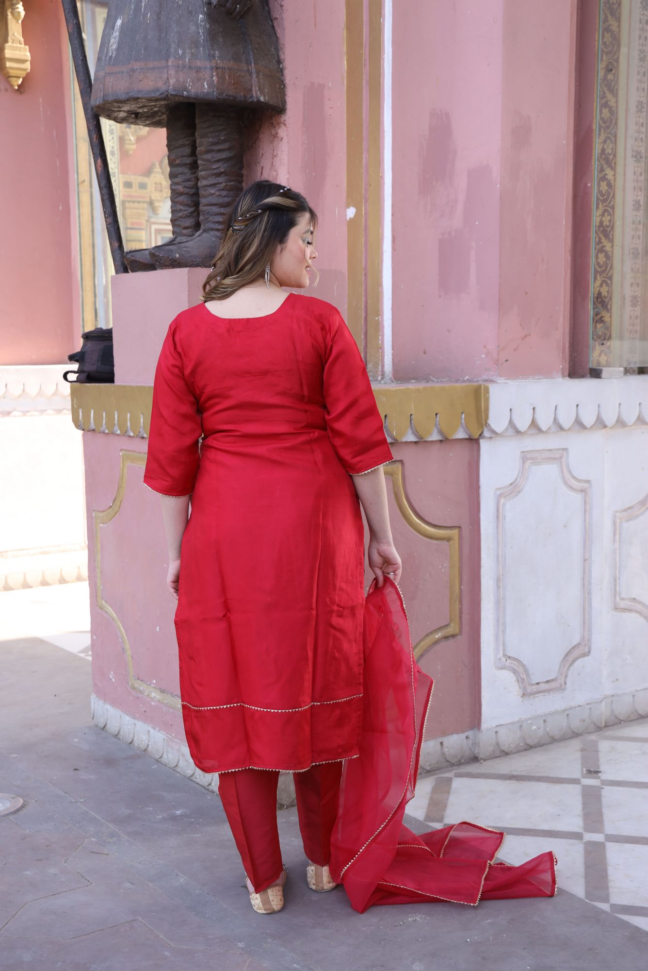 Red Floral handwork kurta set