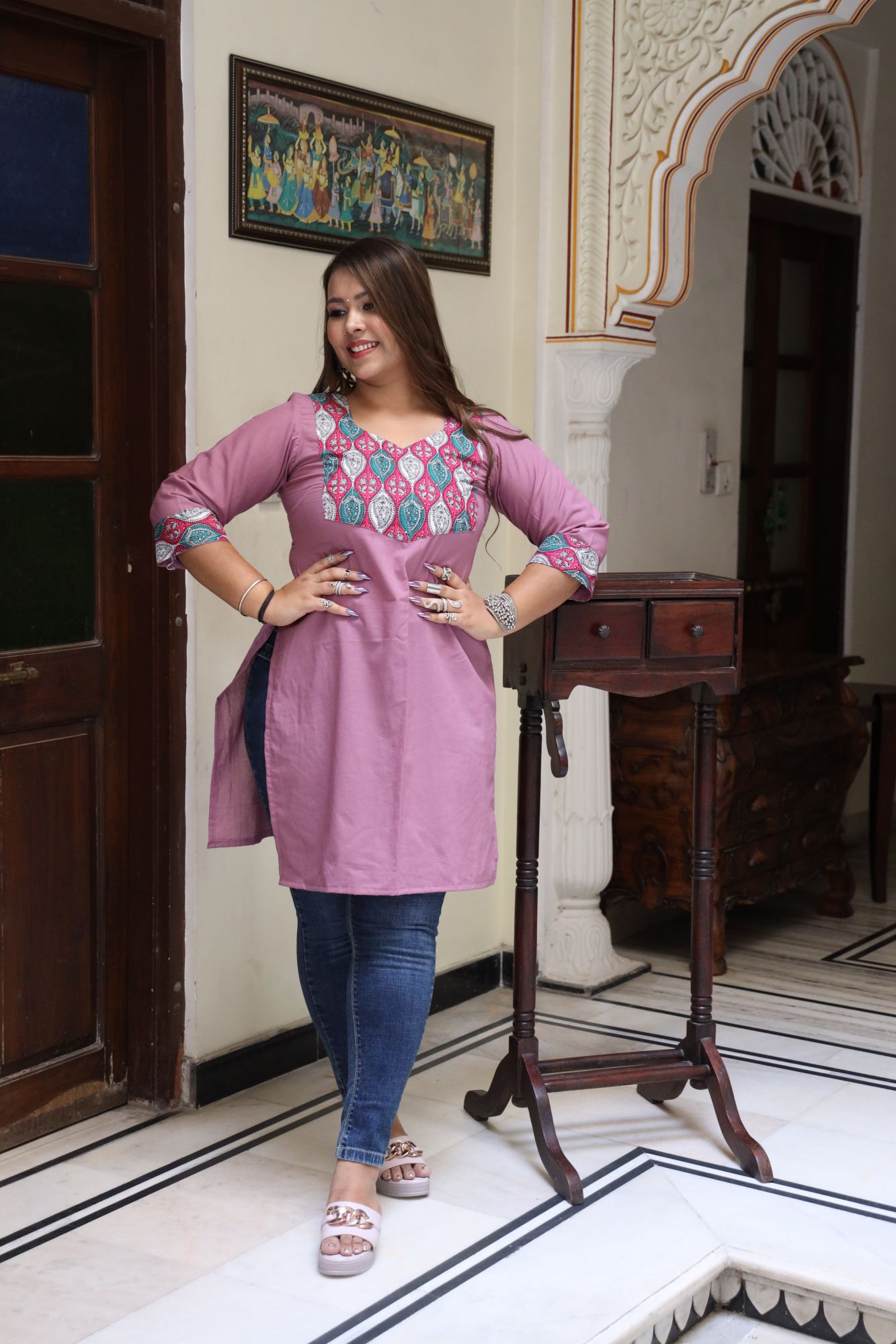 Onion pink Print kurta