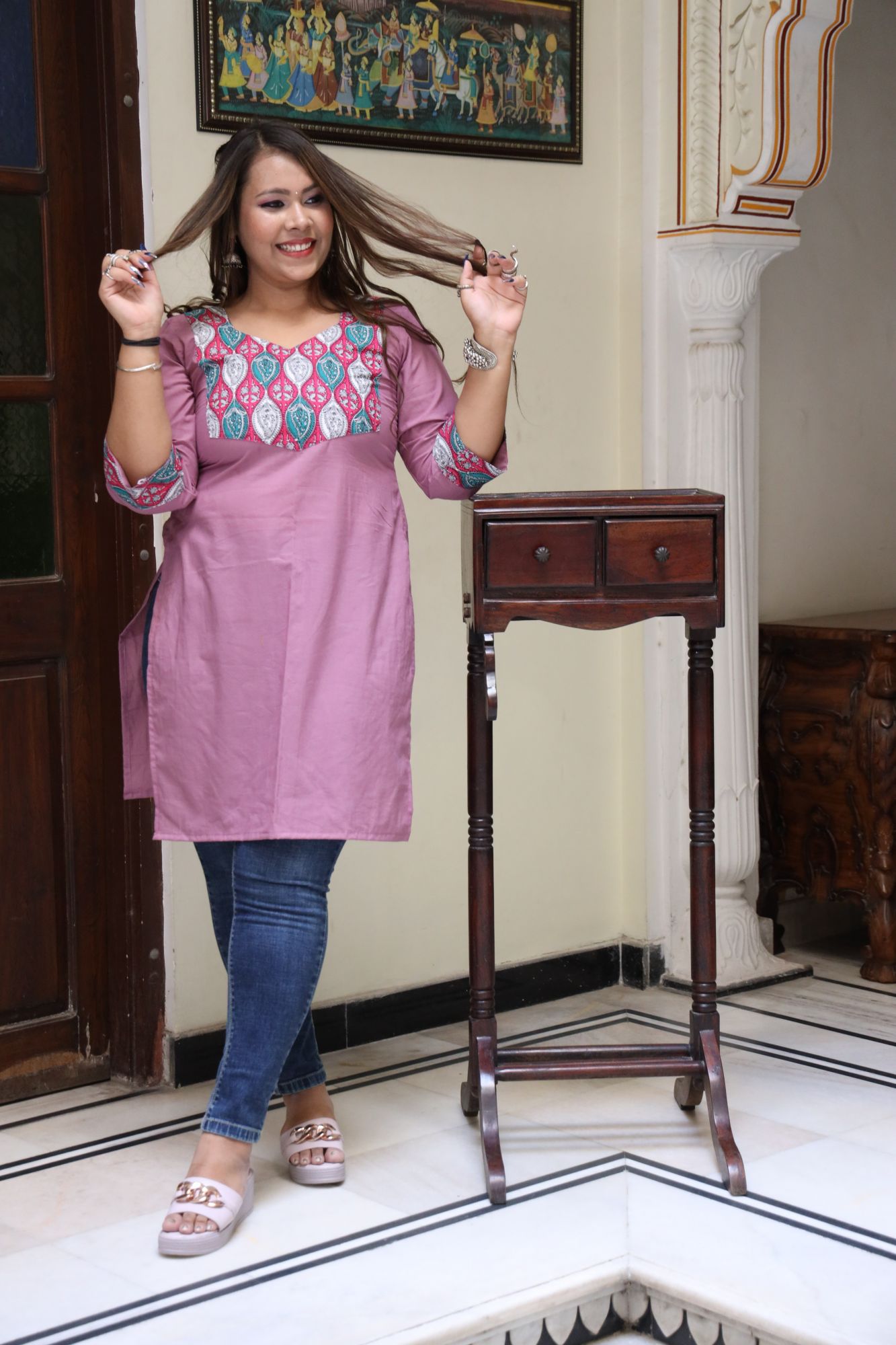 Onion pink Print kurta