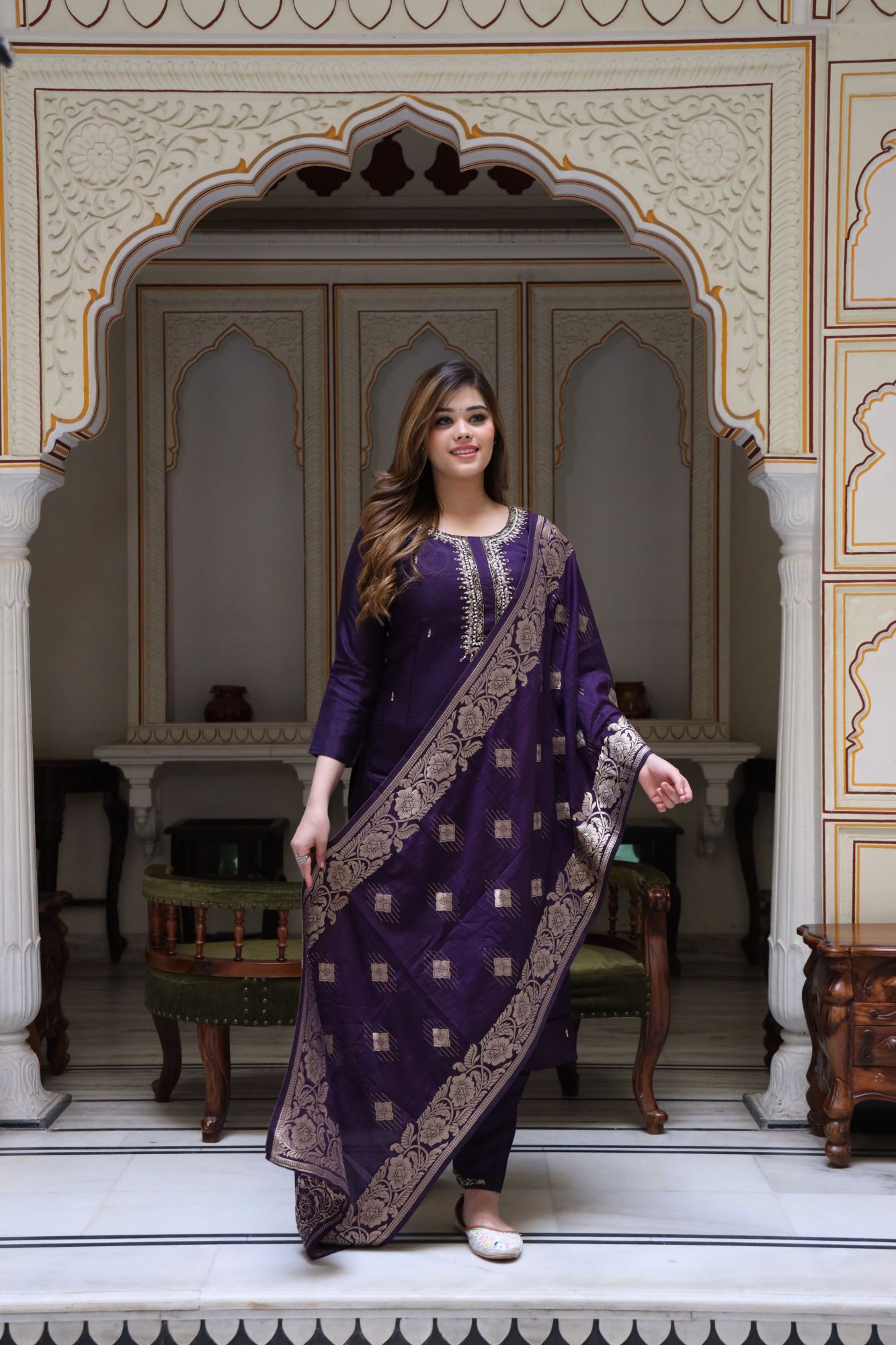 Purple handwork kurta set