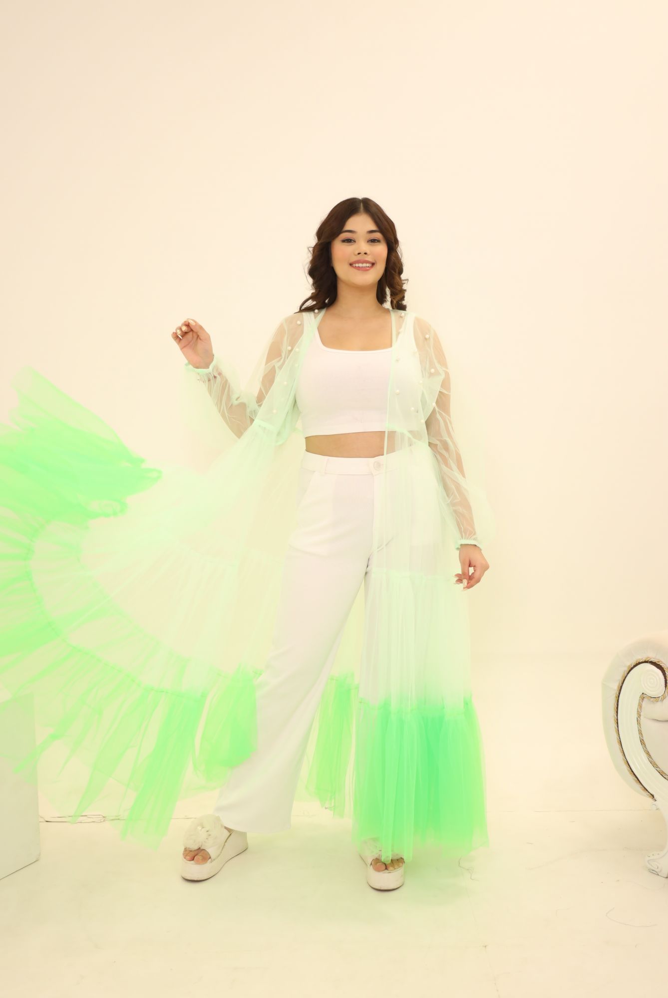 Green And Neon Flared Shrug