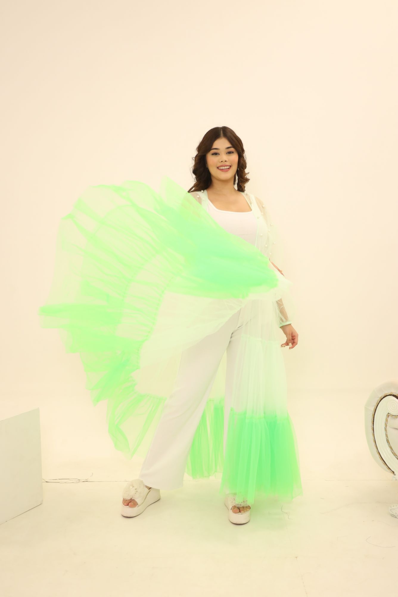 Green And Neon Flared Shrug