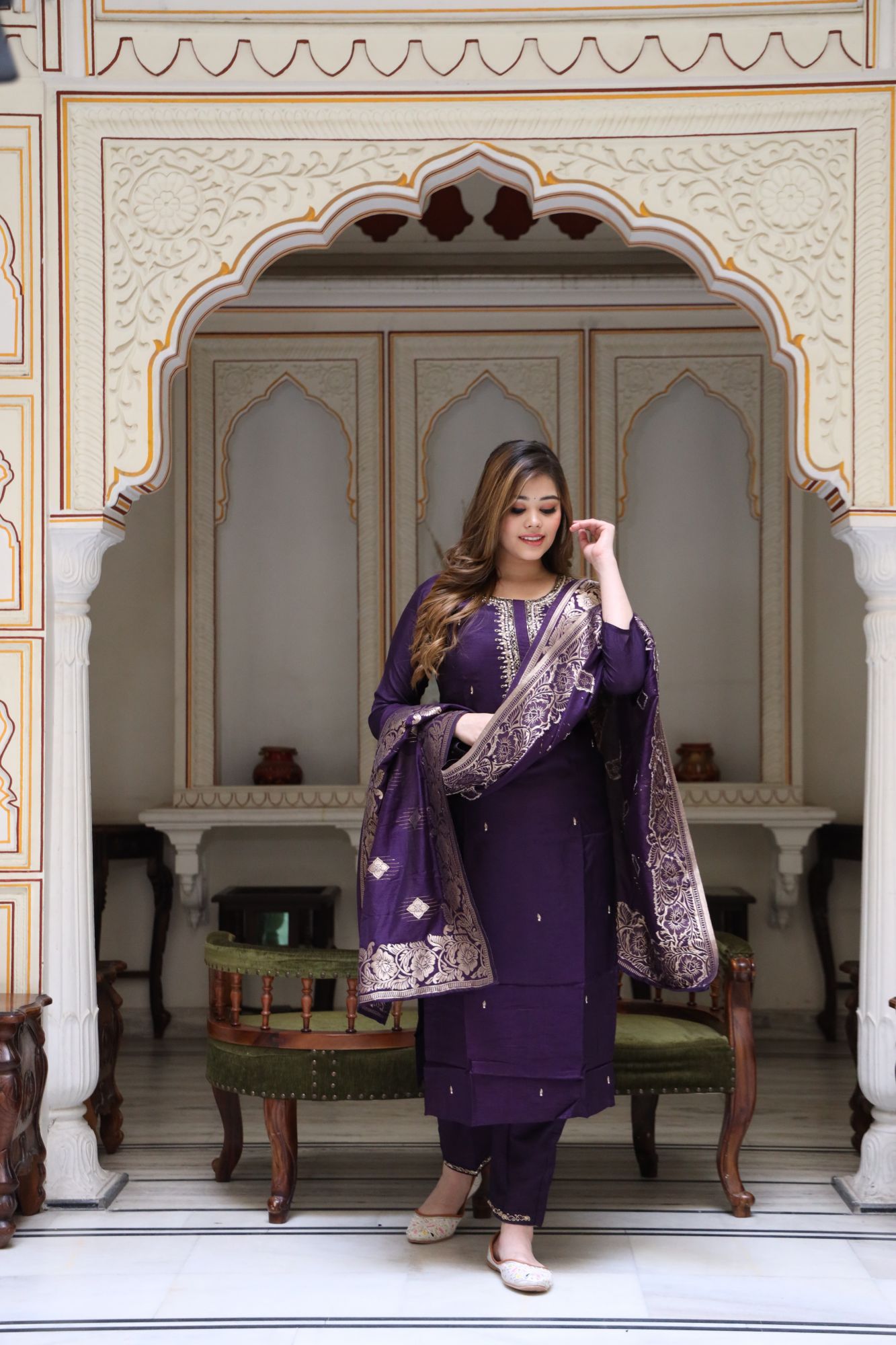 Purple handwork kurta set