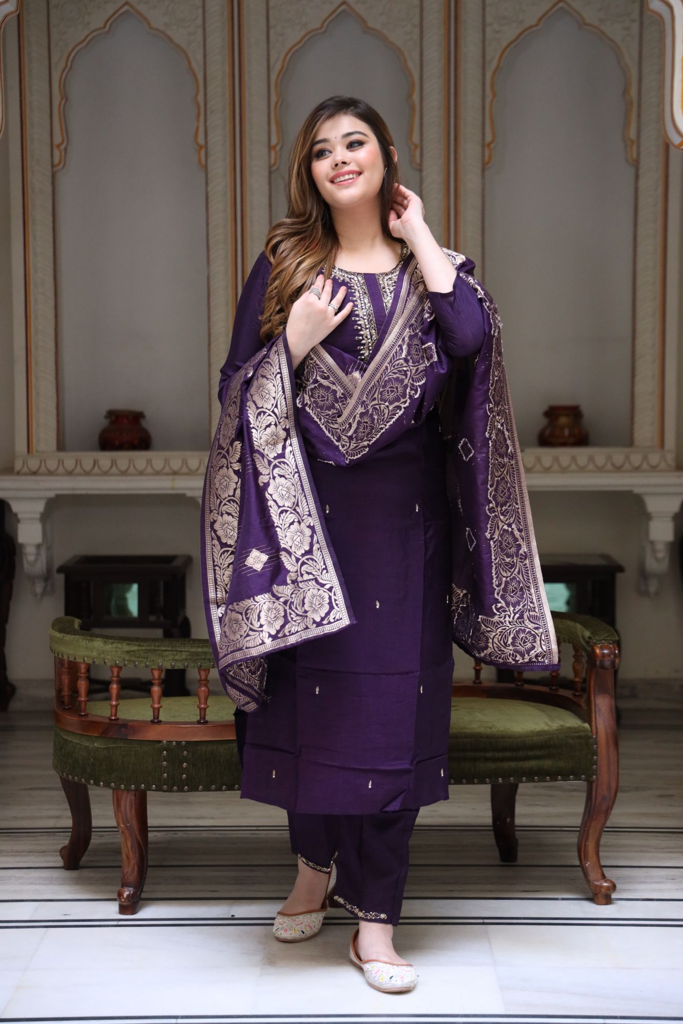 Purple handwork kurta set