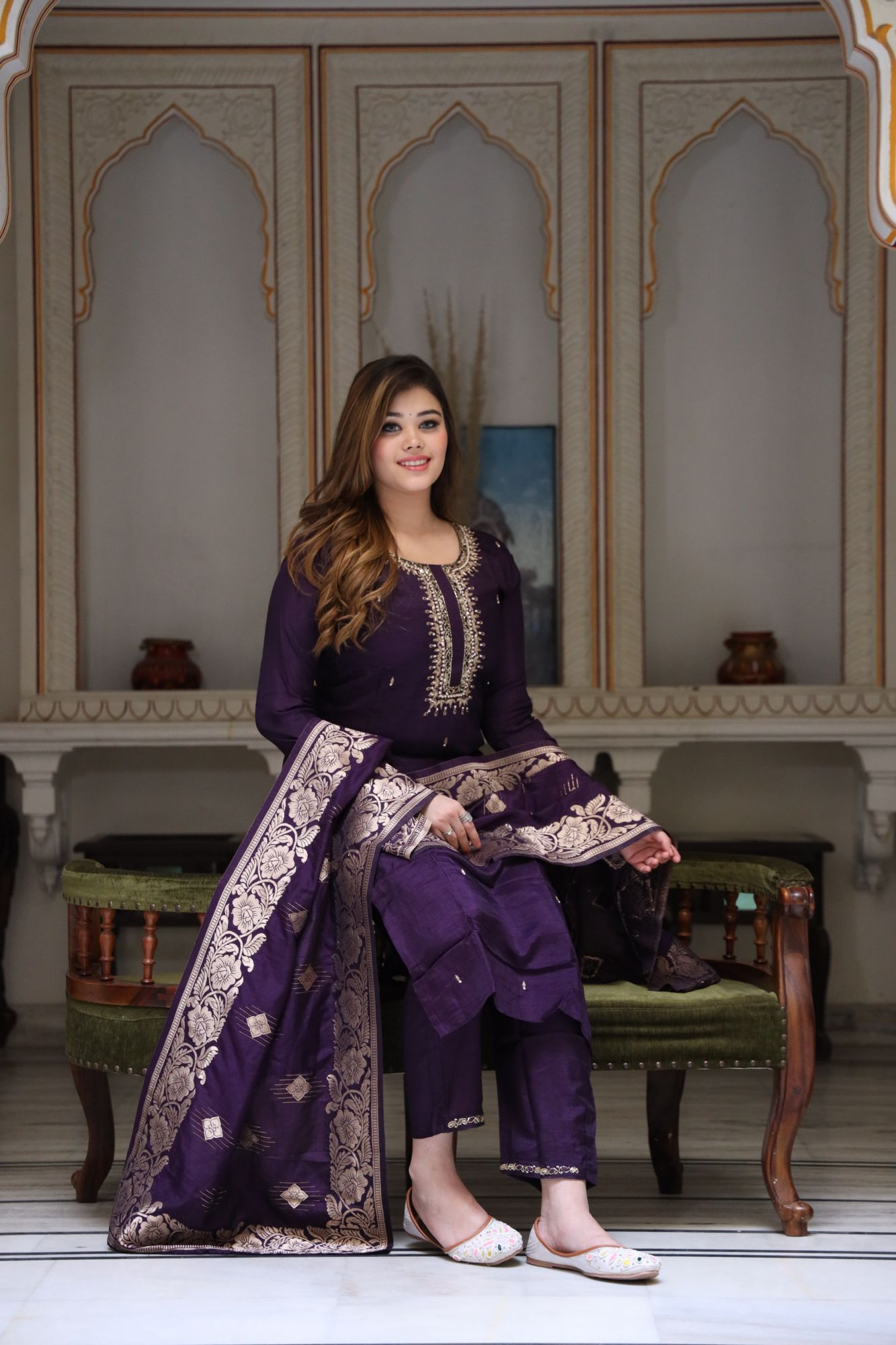 Purple handwork kurta set