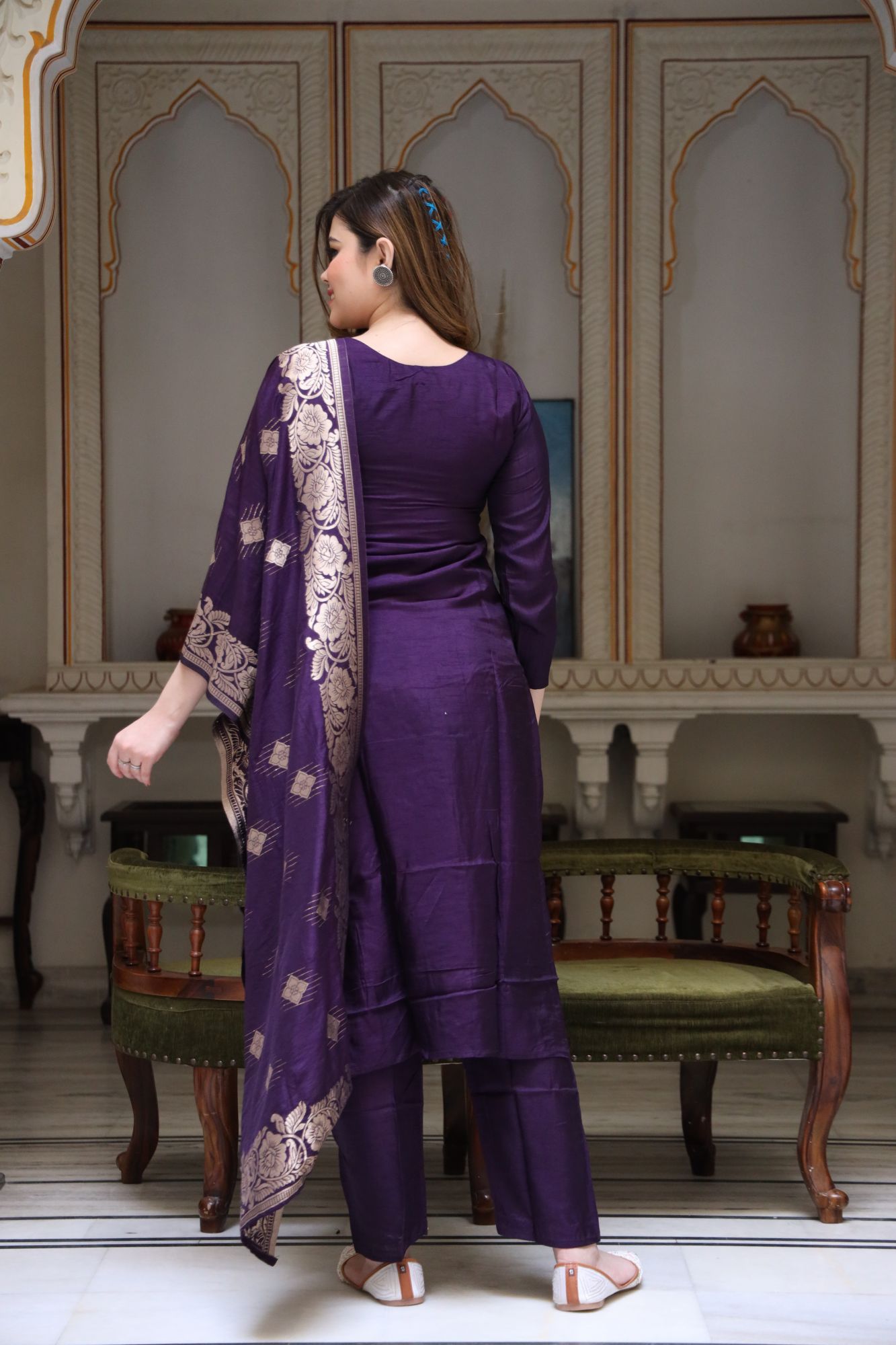 Purple handwork kurta set
