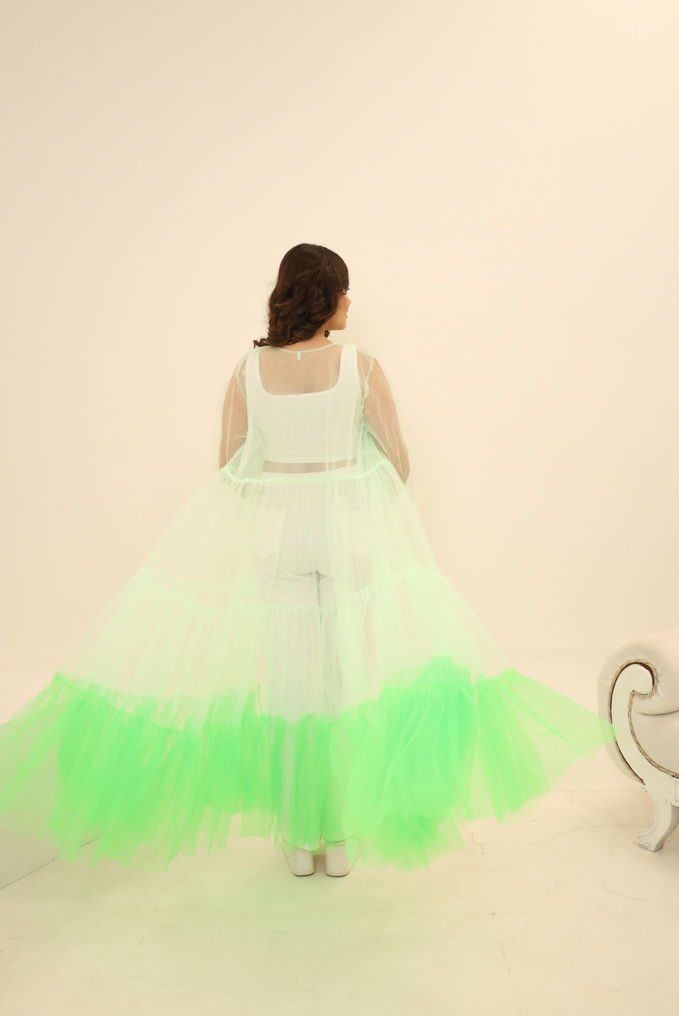 Green And Neon Flared Shrug
