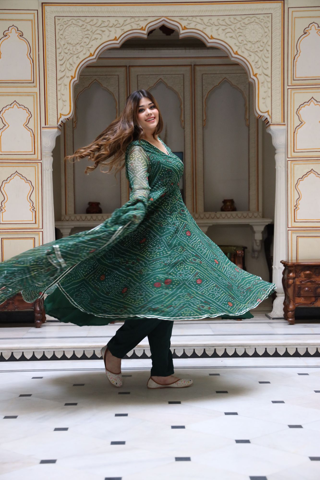 Green bandhani Anarkali