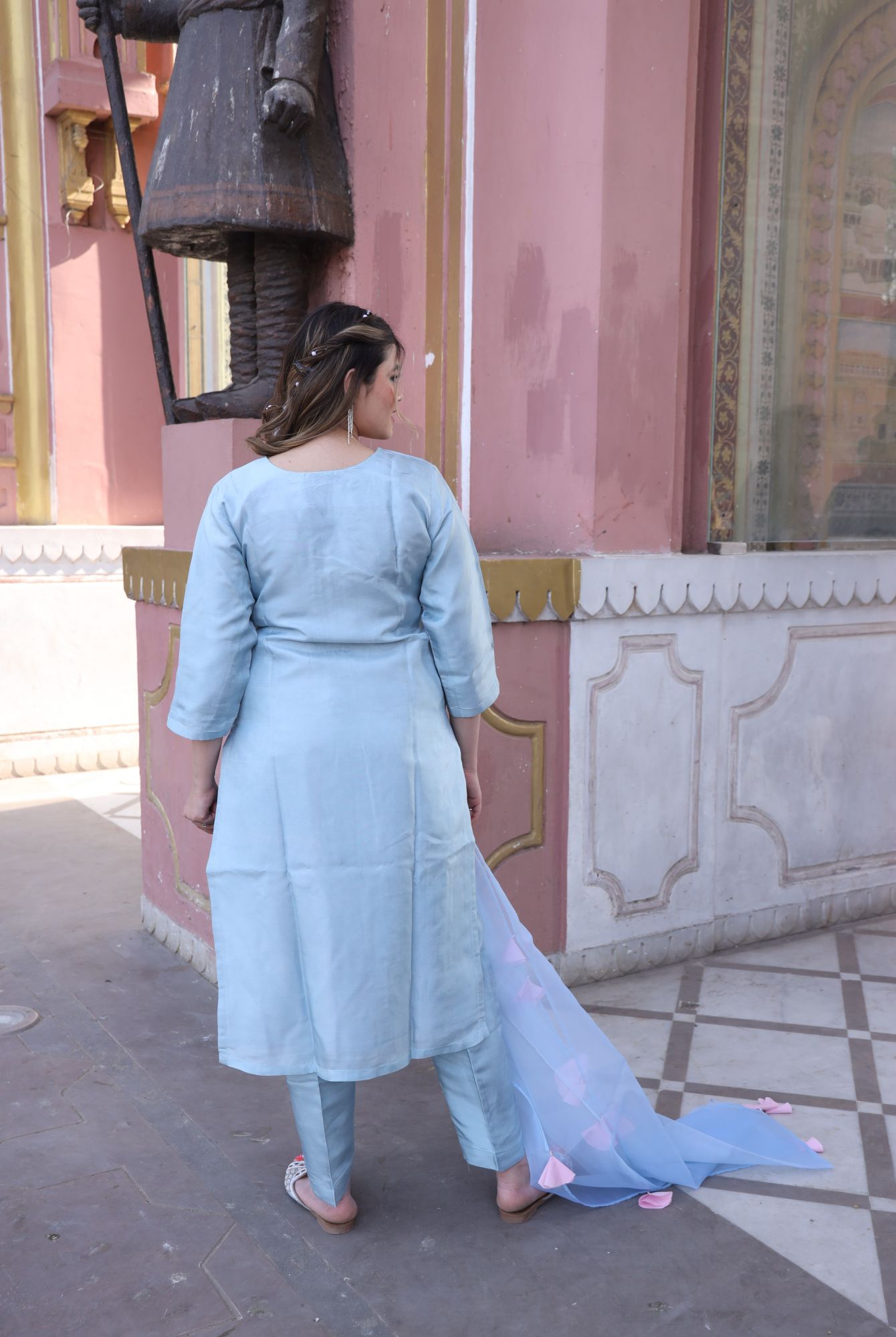 Sky And Pink handwork kurta set