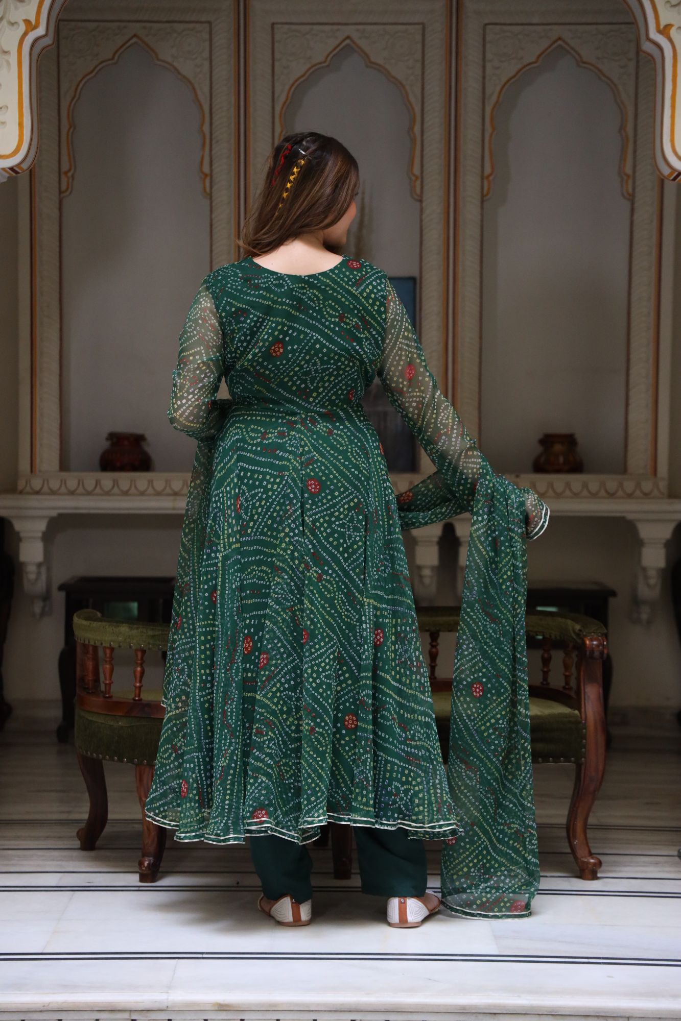 Green bandhani Anarkali