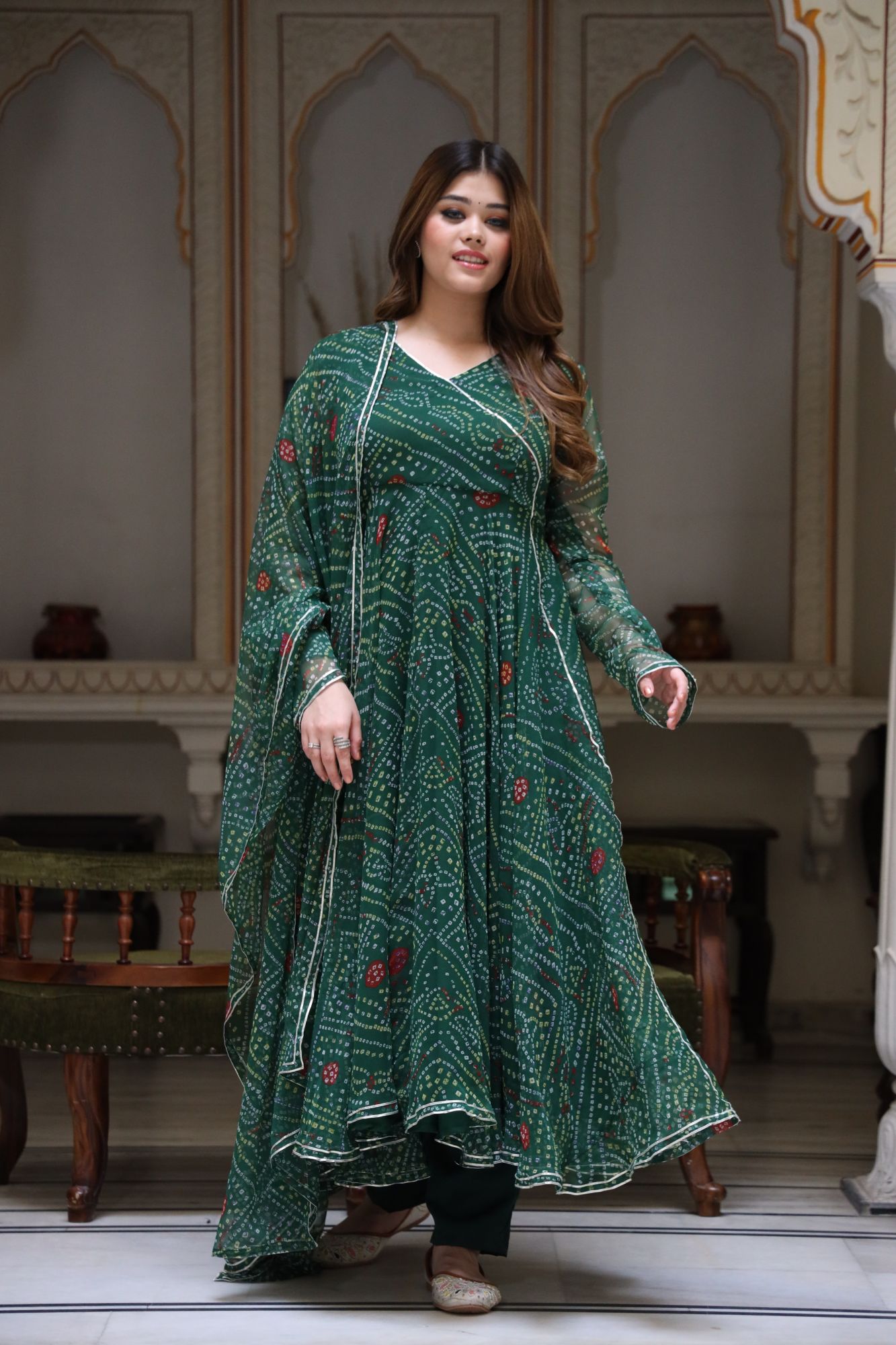 Green bandhani Anarkali