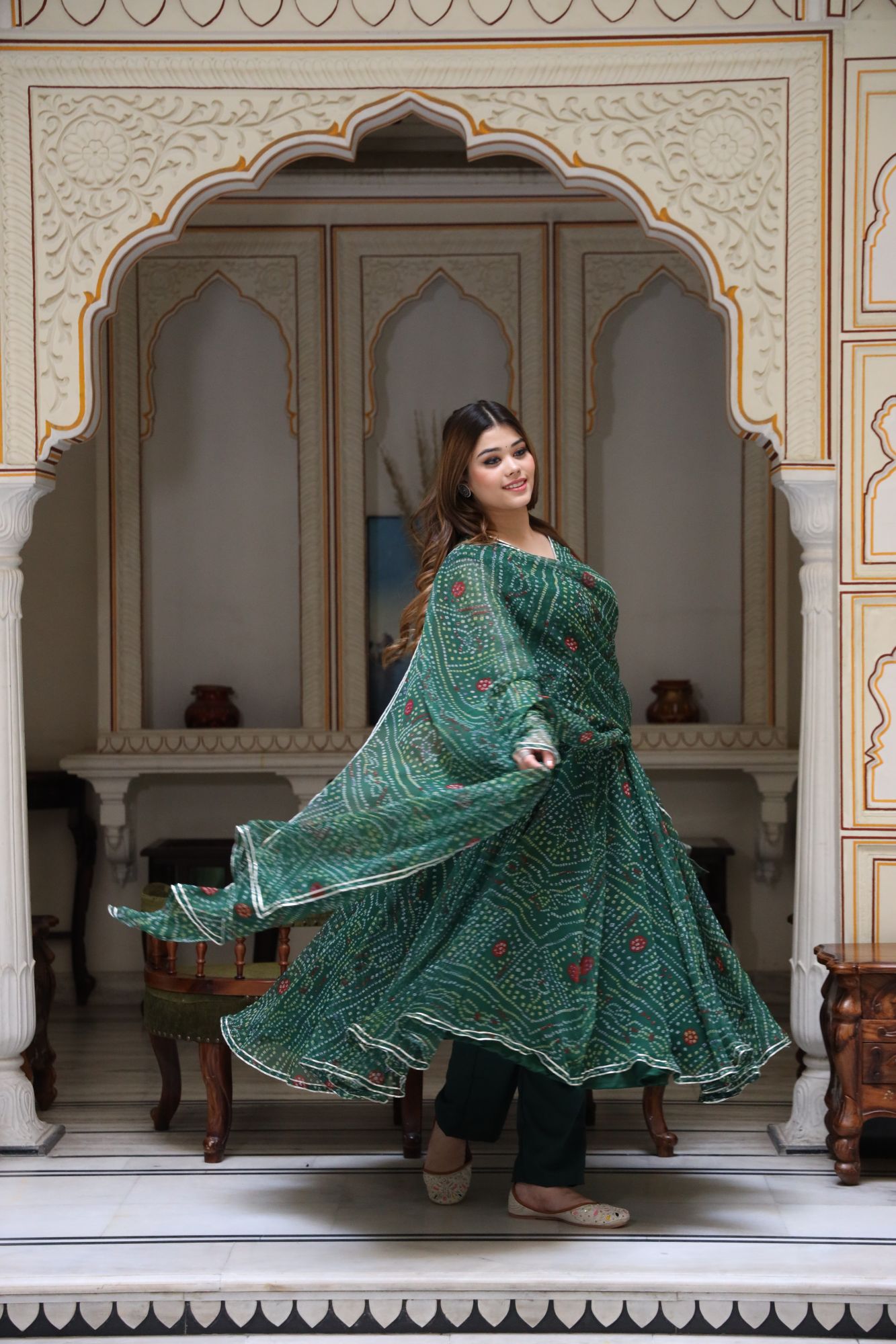 Green bandhani Anarkali