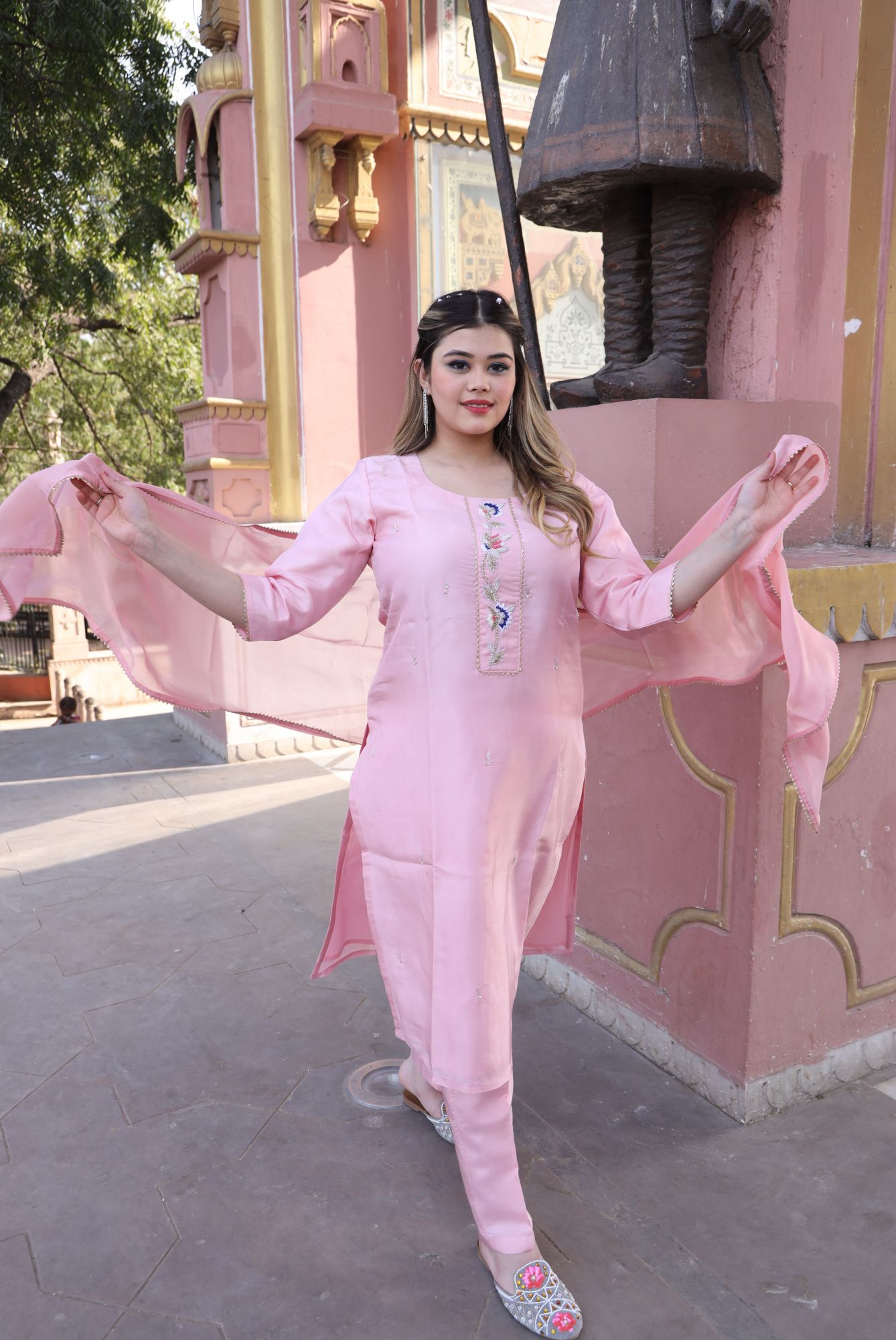Baby Pink handwork kurta set