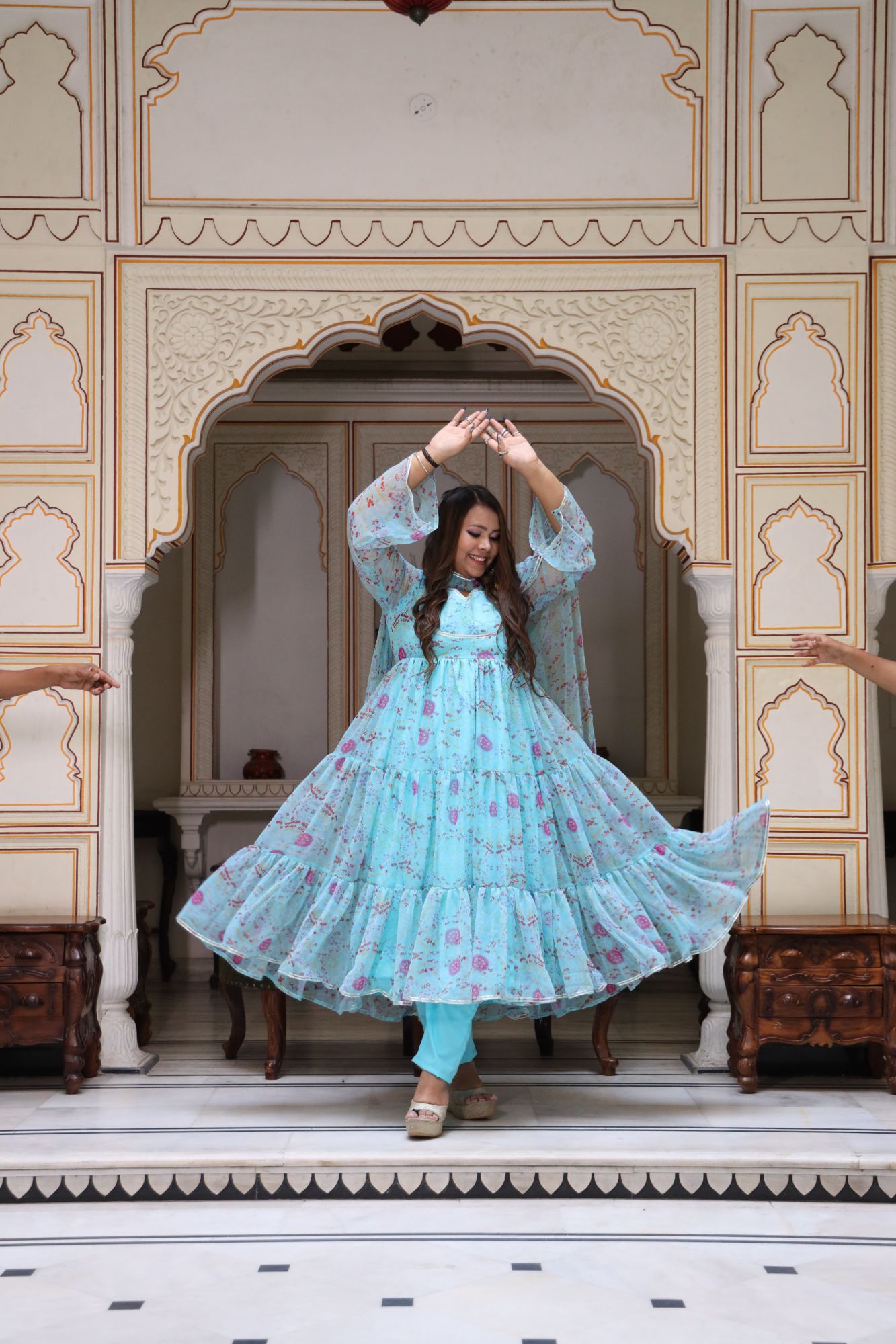 Blue and Pink floral anarkali