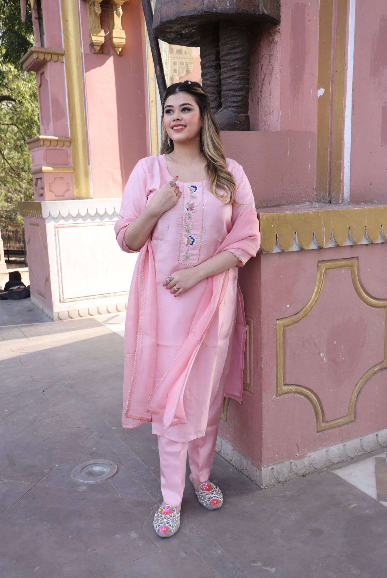 Baby Pink handwork kurta set