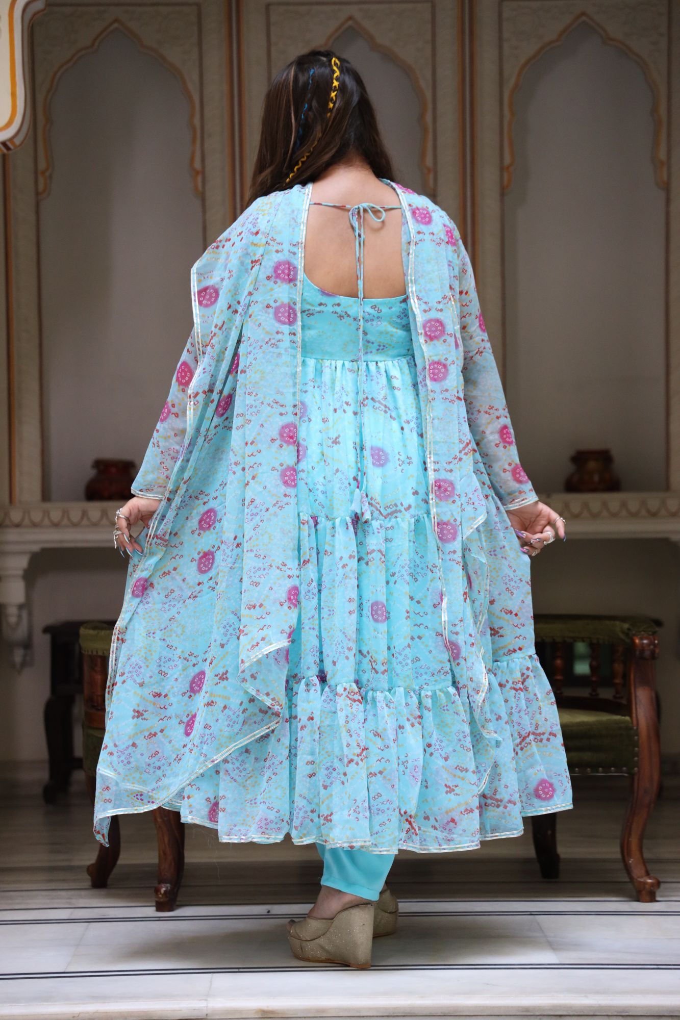 Blue and Pink floral anarkali