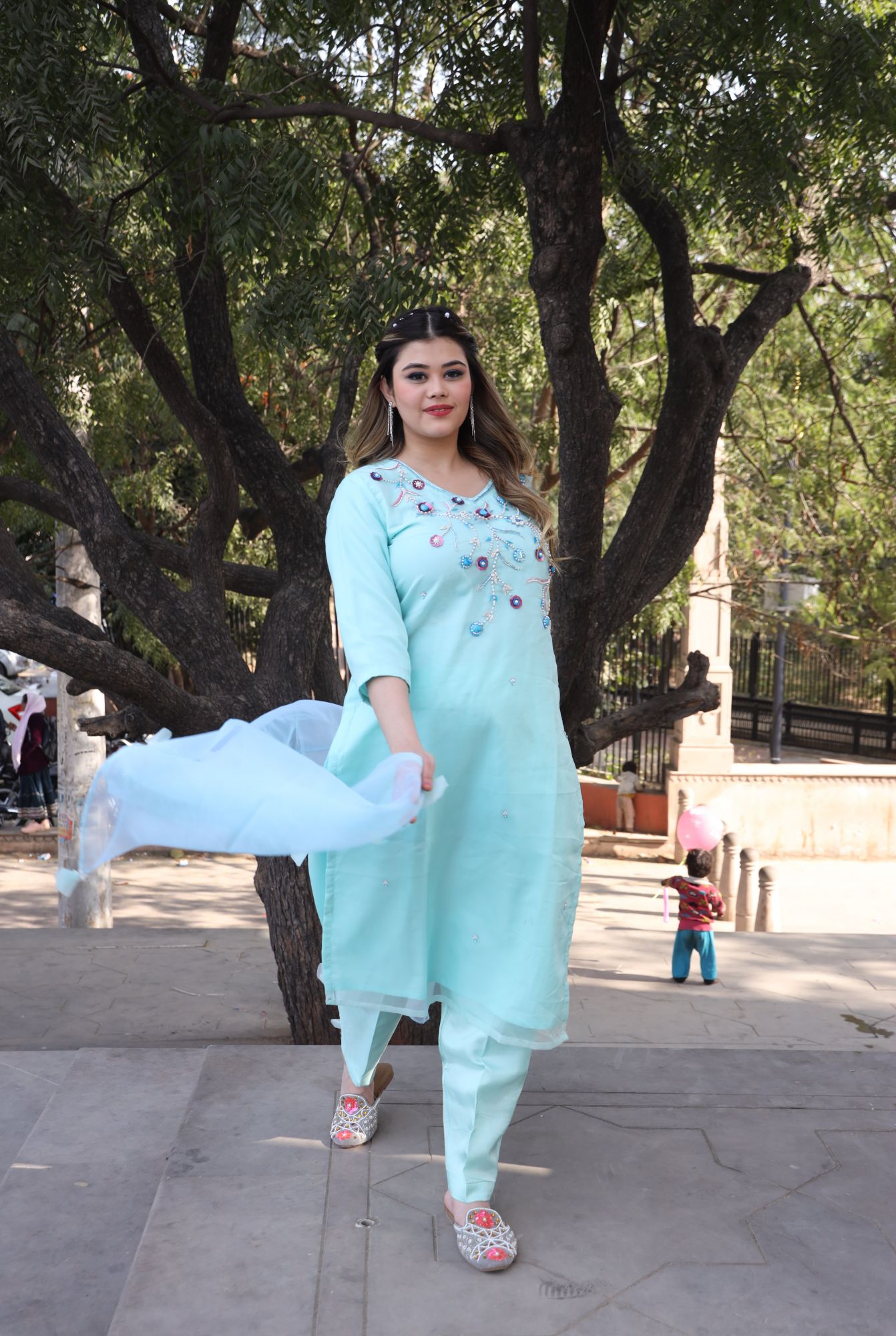 Sea handwork kurta set