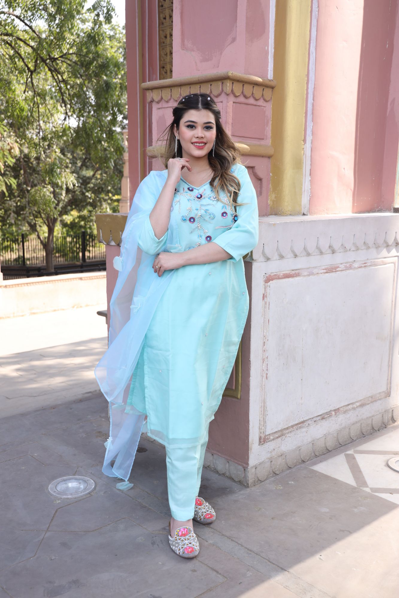 Sea handwork kurta set