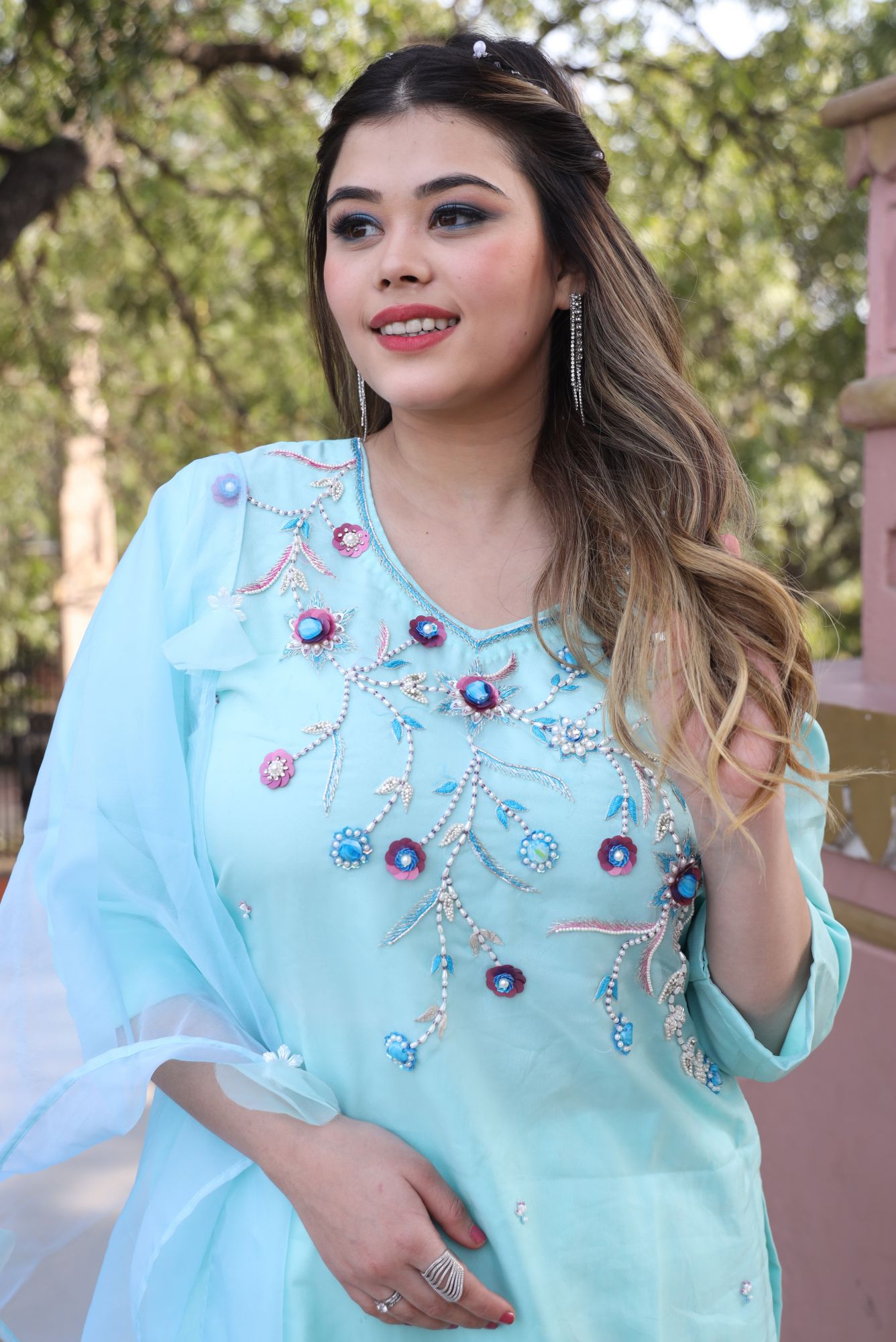 Sea handwork kurta set