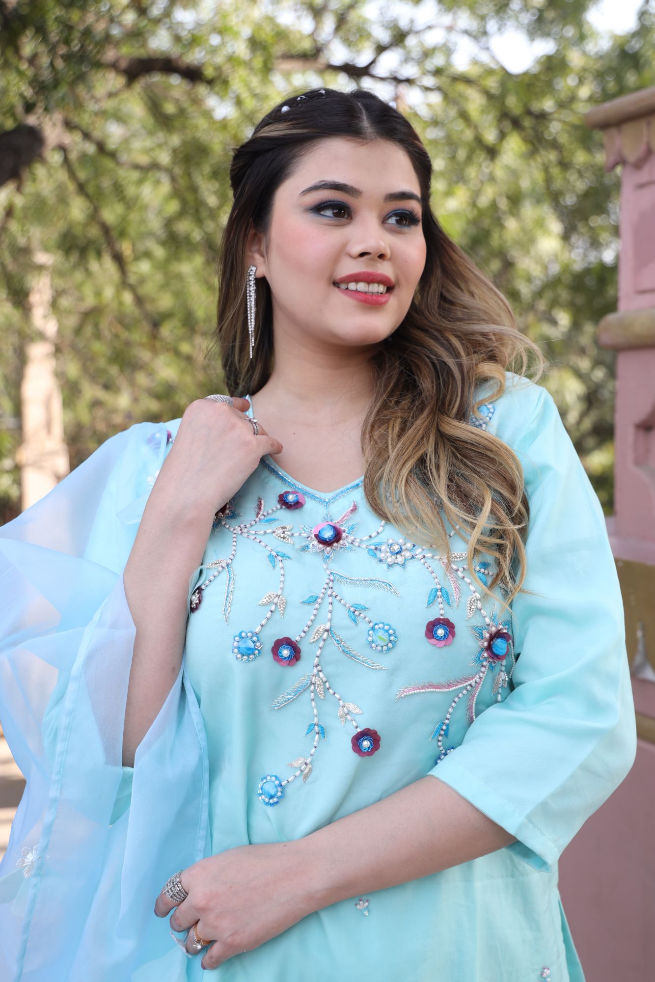 Sea handwork kurta set