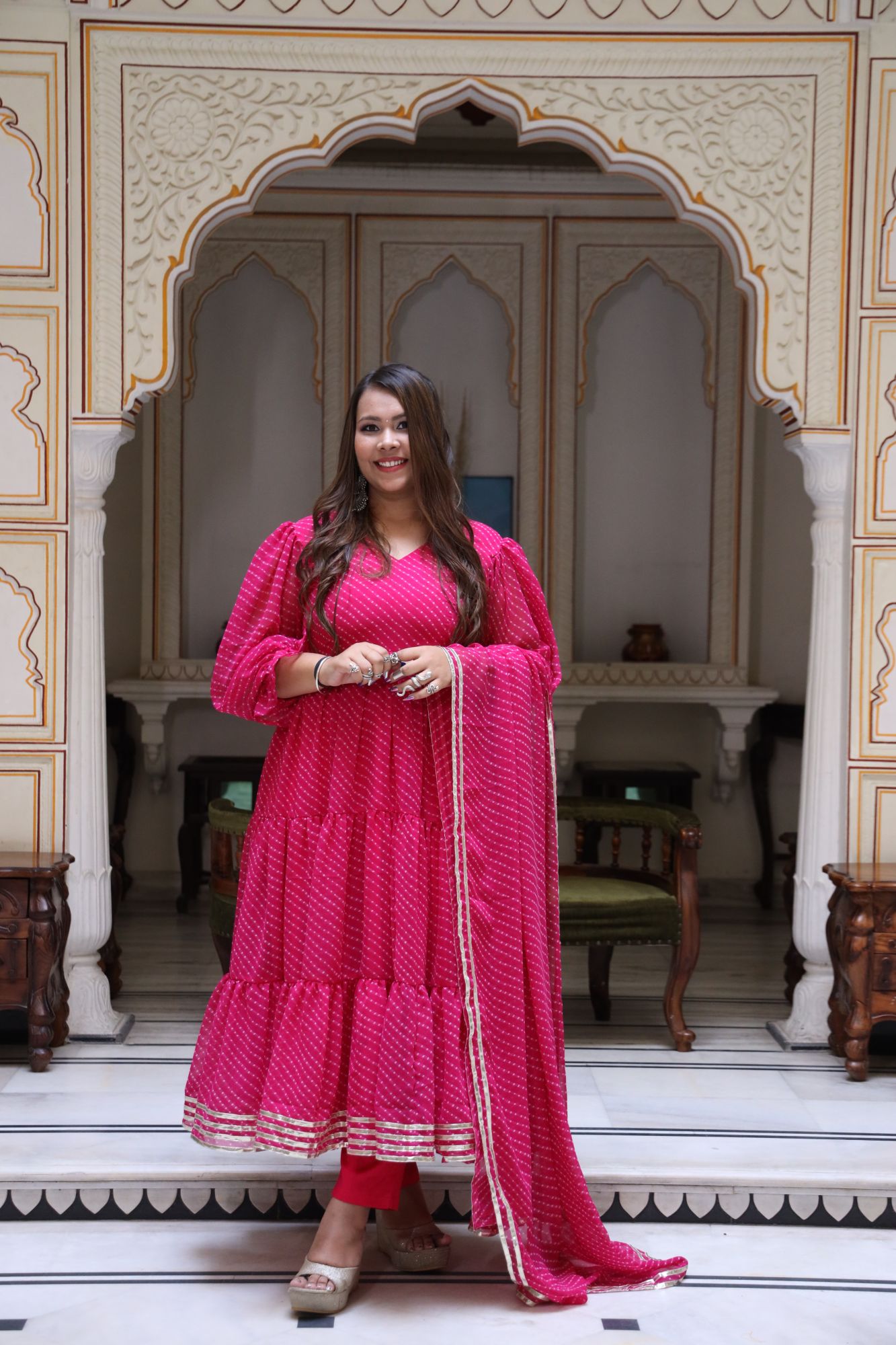 Pink Mothda Anarkali Set
